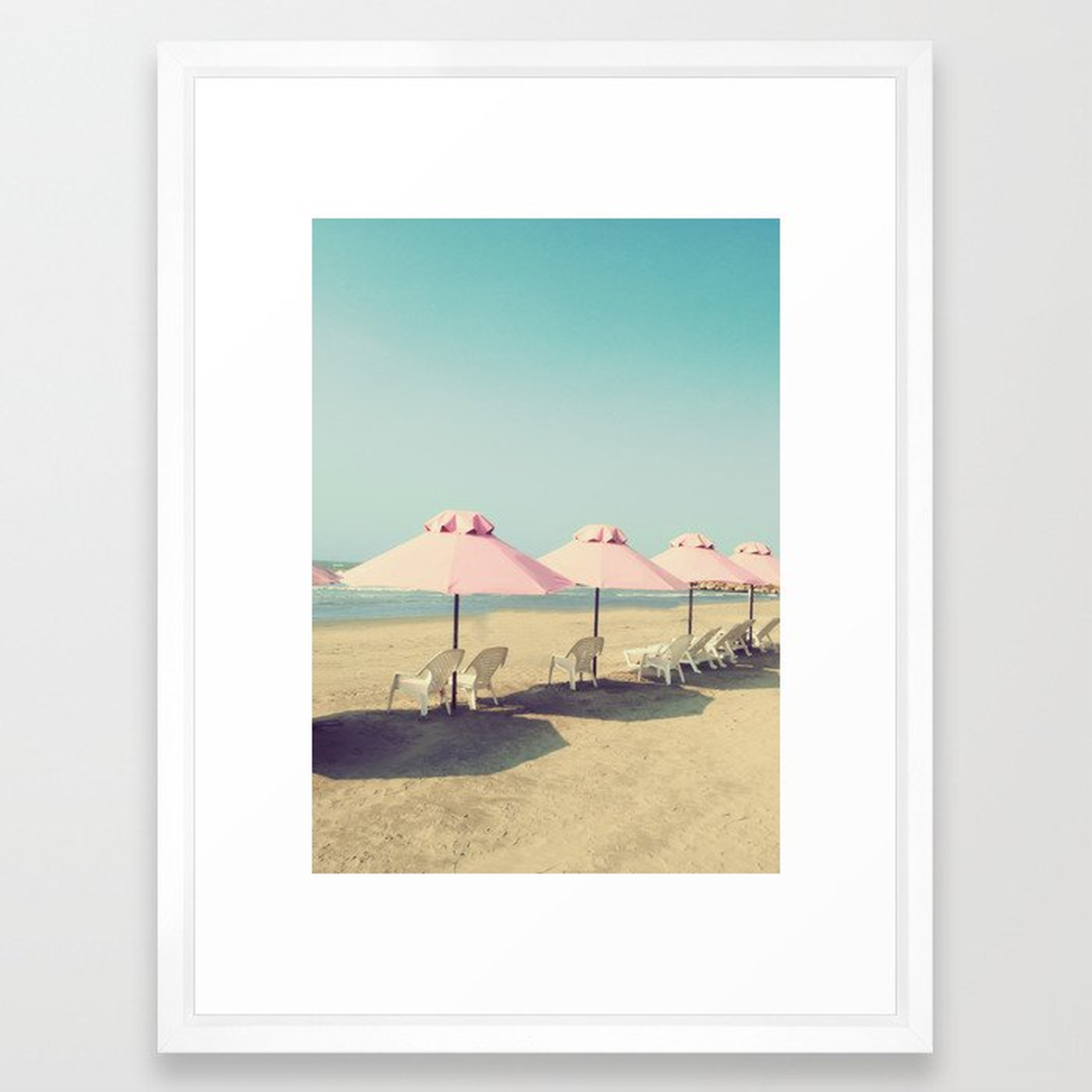 Pale Pink Beach Umbrellas Framed Art Print - Society6