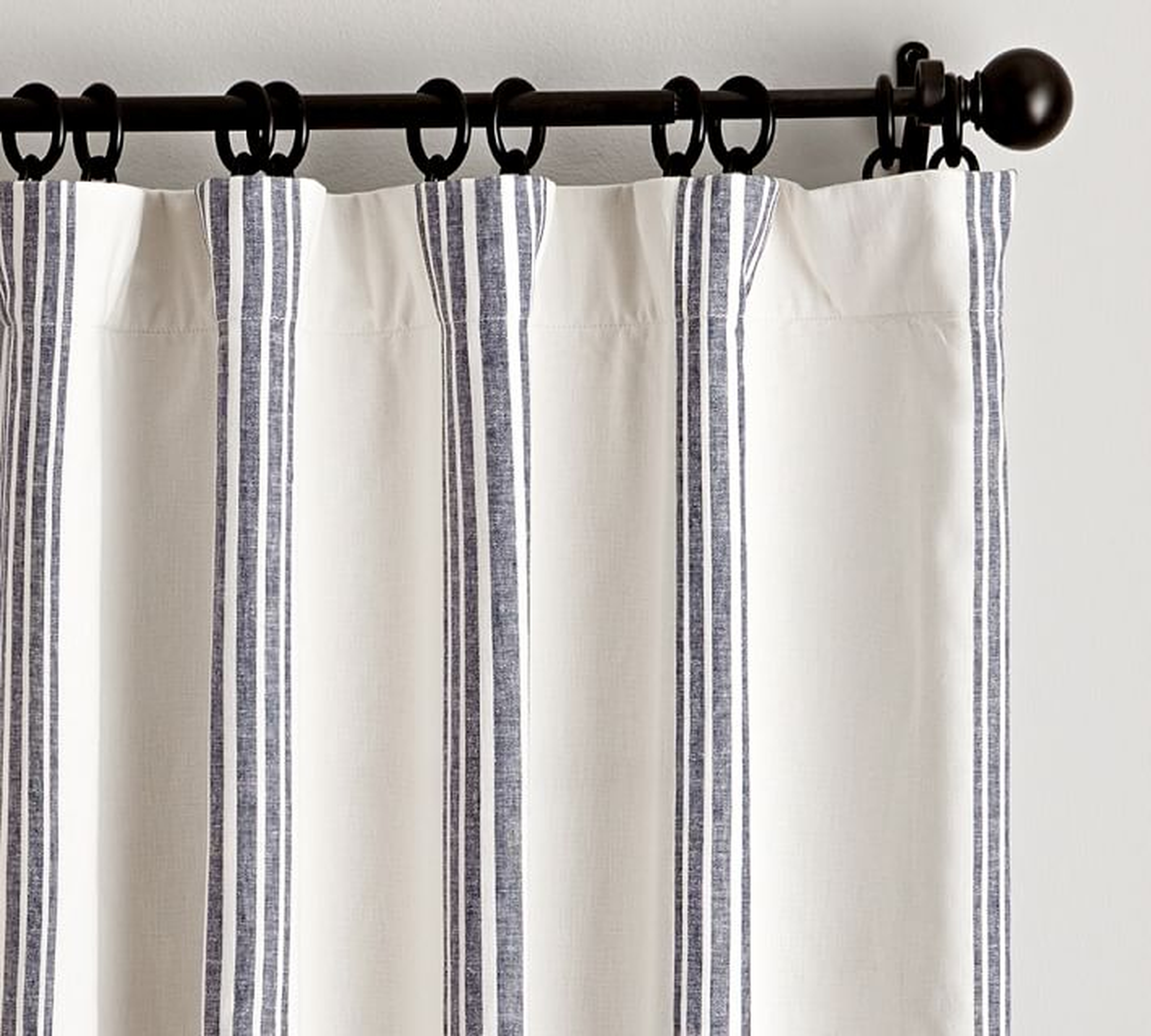 Riviera Striped Linen/Cotton Blackout Curtain, 50 x 96", Navy - Pottery Barn