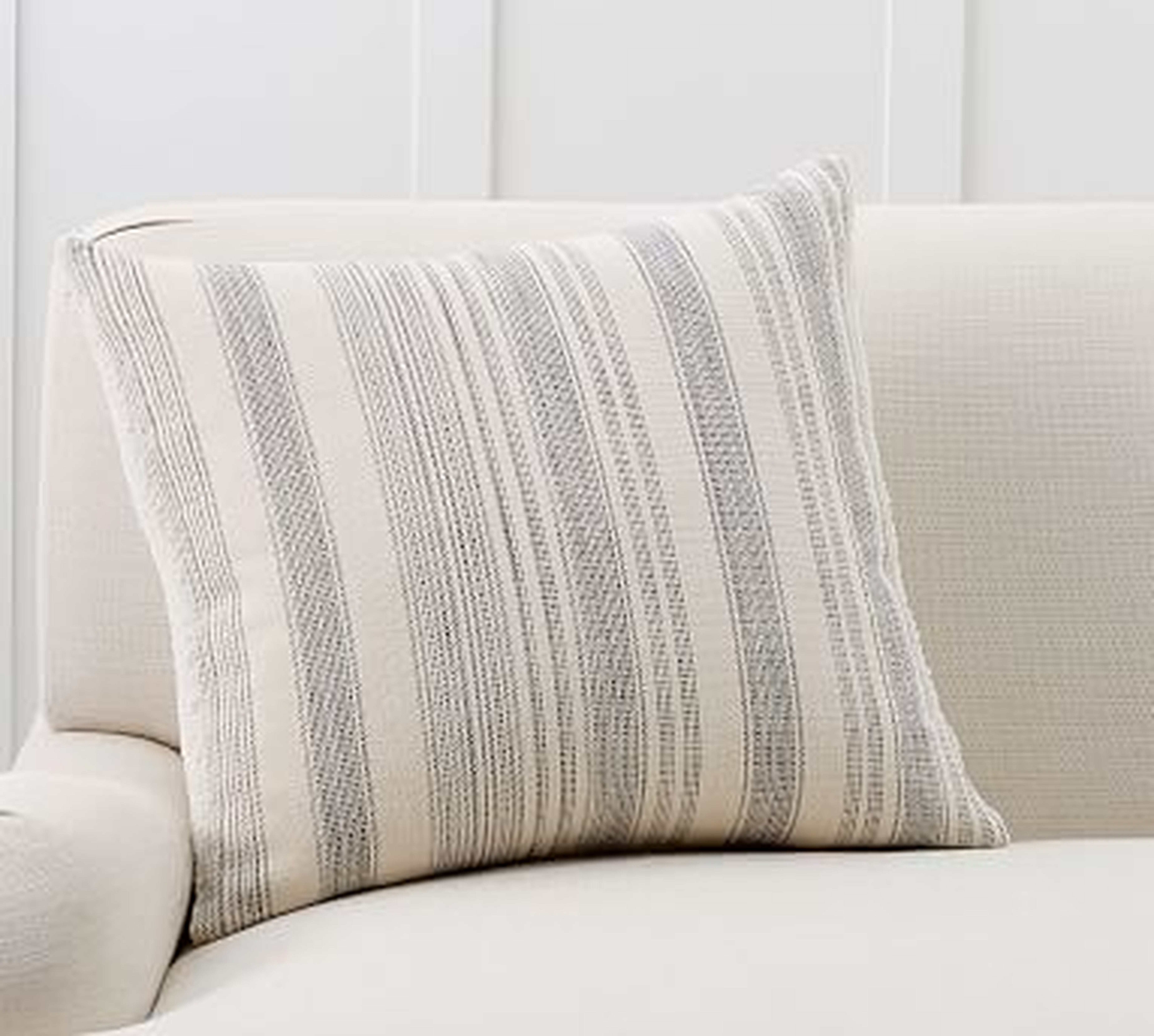Hawthorn Stripe Sherpa Back Pillow Cover, 22", Charcoal - Pottery Barn