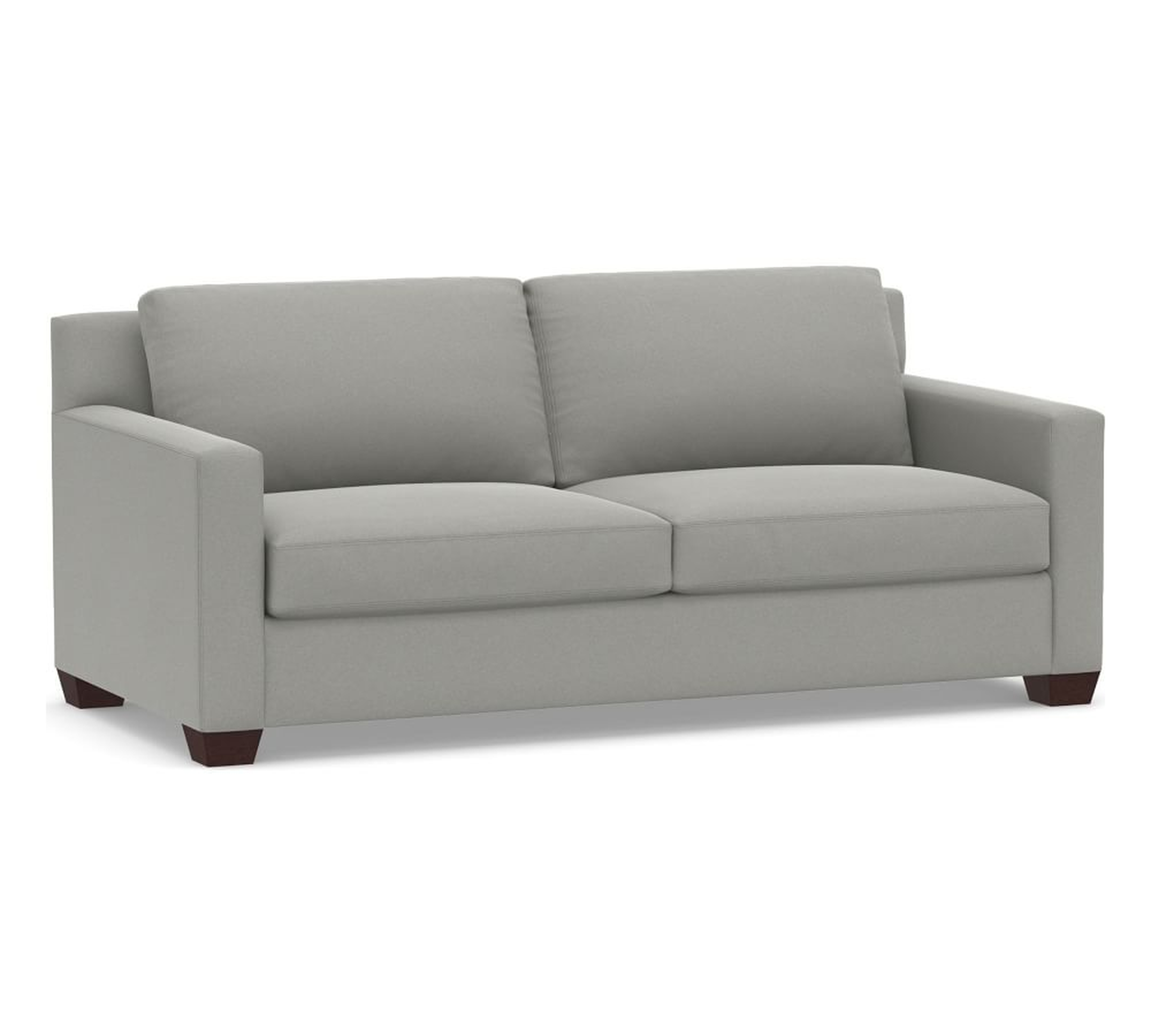 York Square Arm Upholstered Sofa 80.5", Down Blend Wrapped Cushions, Performance Suede Metal Gray - Pottery Barn