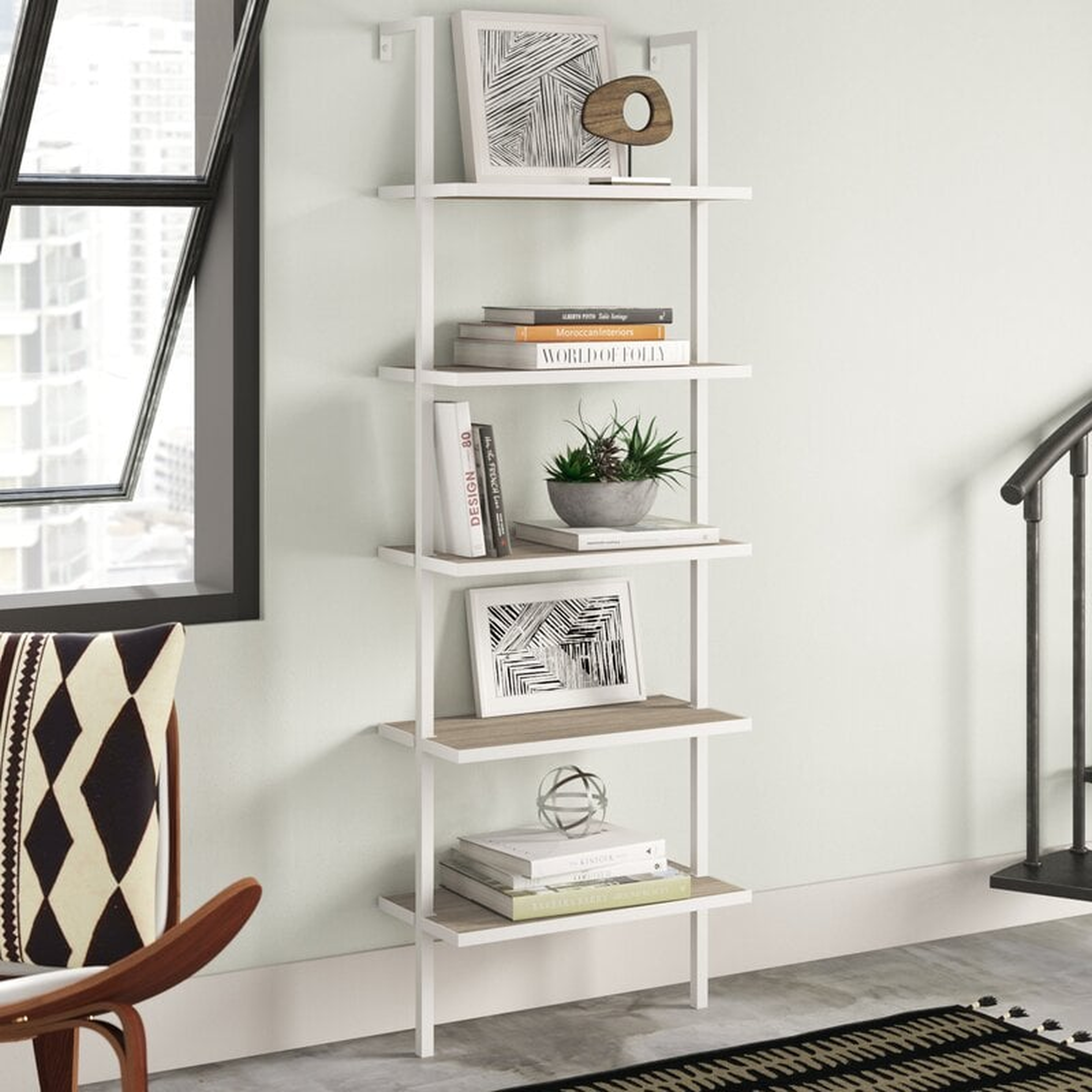 Christen Ladder Bookcase - Gray Oak Wood/White Metal Frame - AllModern