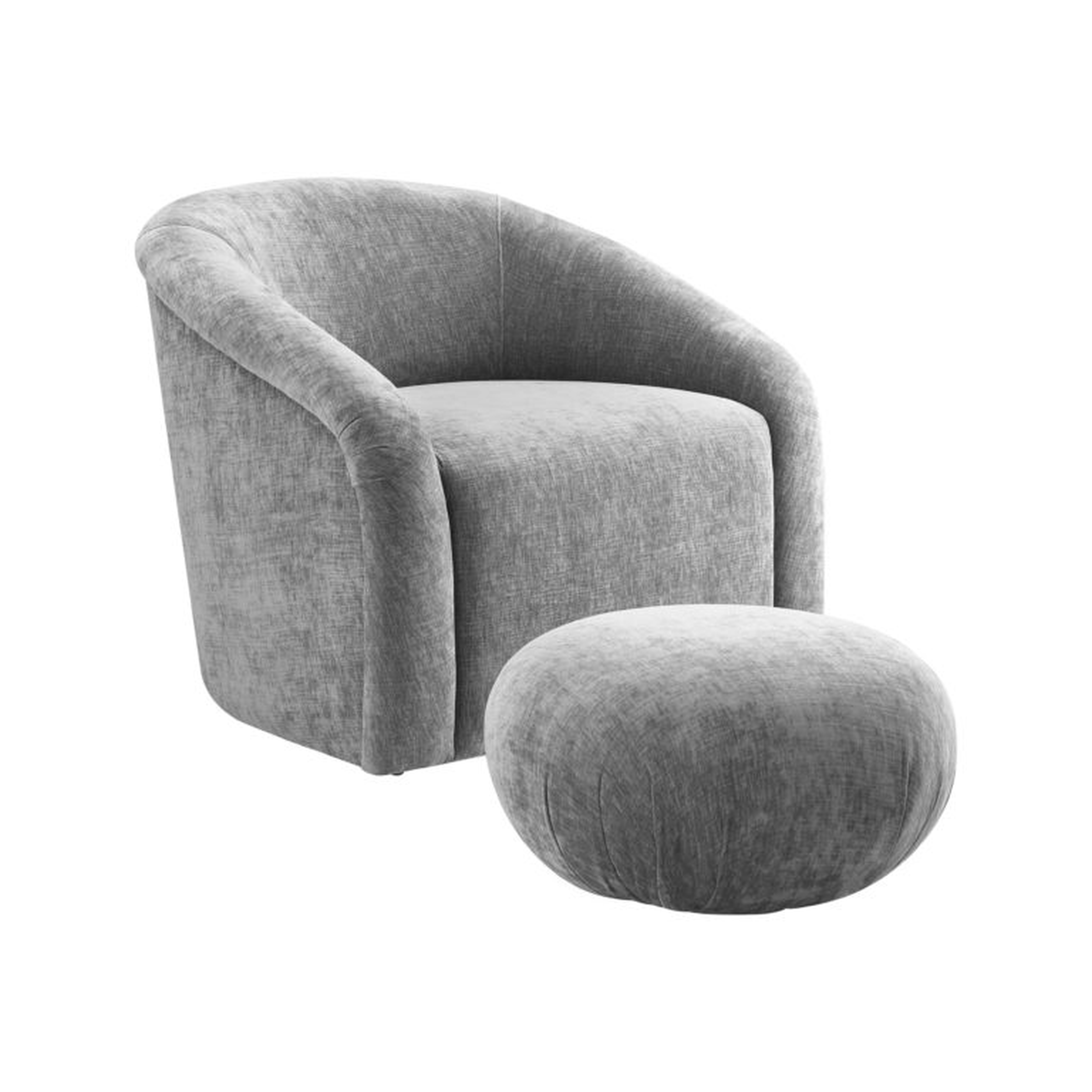 Boboli Grey Chenille Chair + Ottoman Set - Maren Home