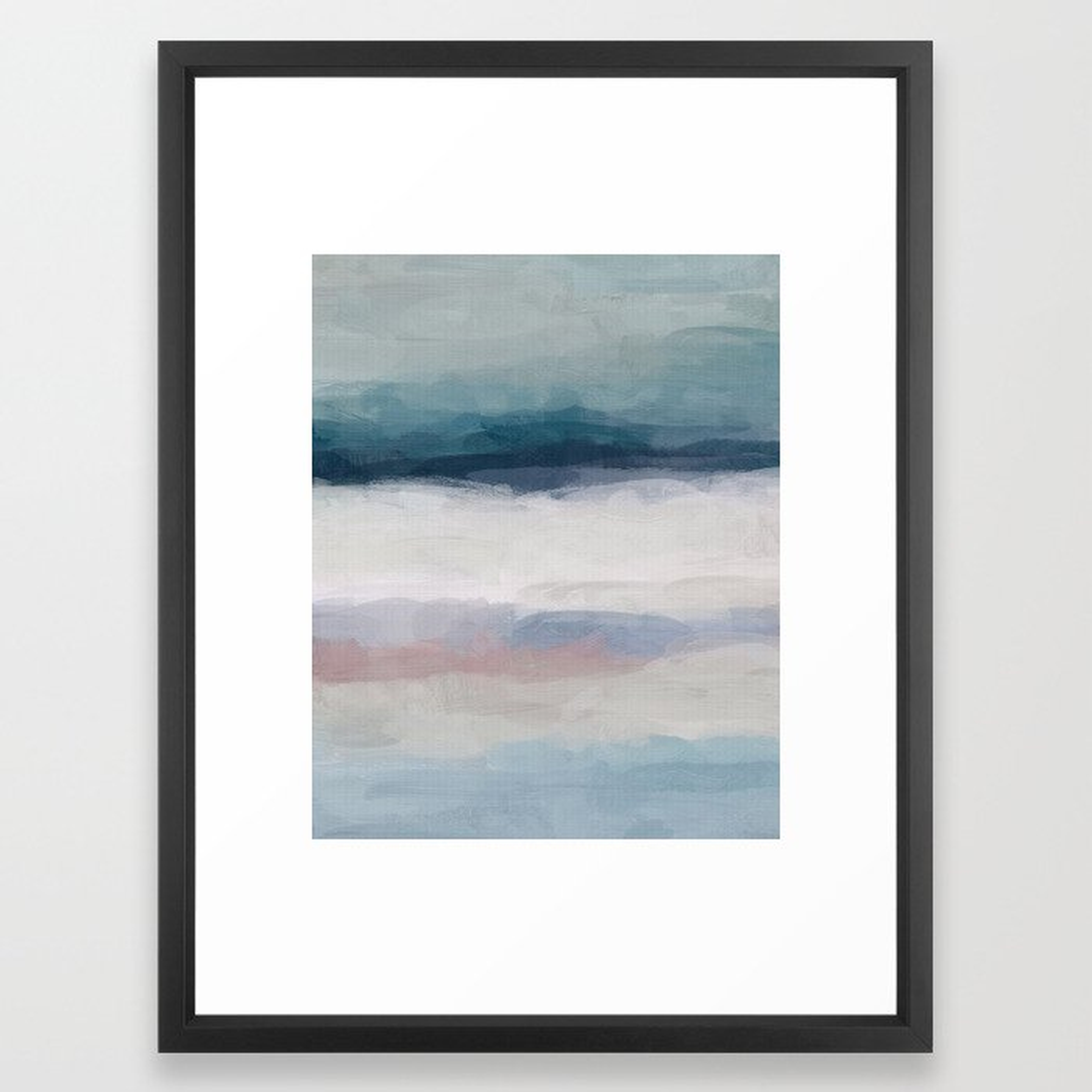 Dark Teal Blue, White, Pink, Light Blue Modern Wall Art, Ocean Waves Diptych Nursery Beach Decor Art Framed Art Print, 20"x26", Vector Black Frame - Society6