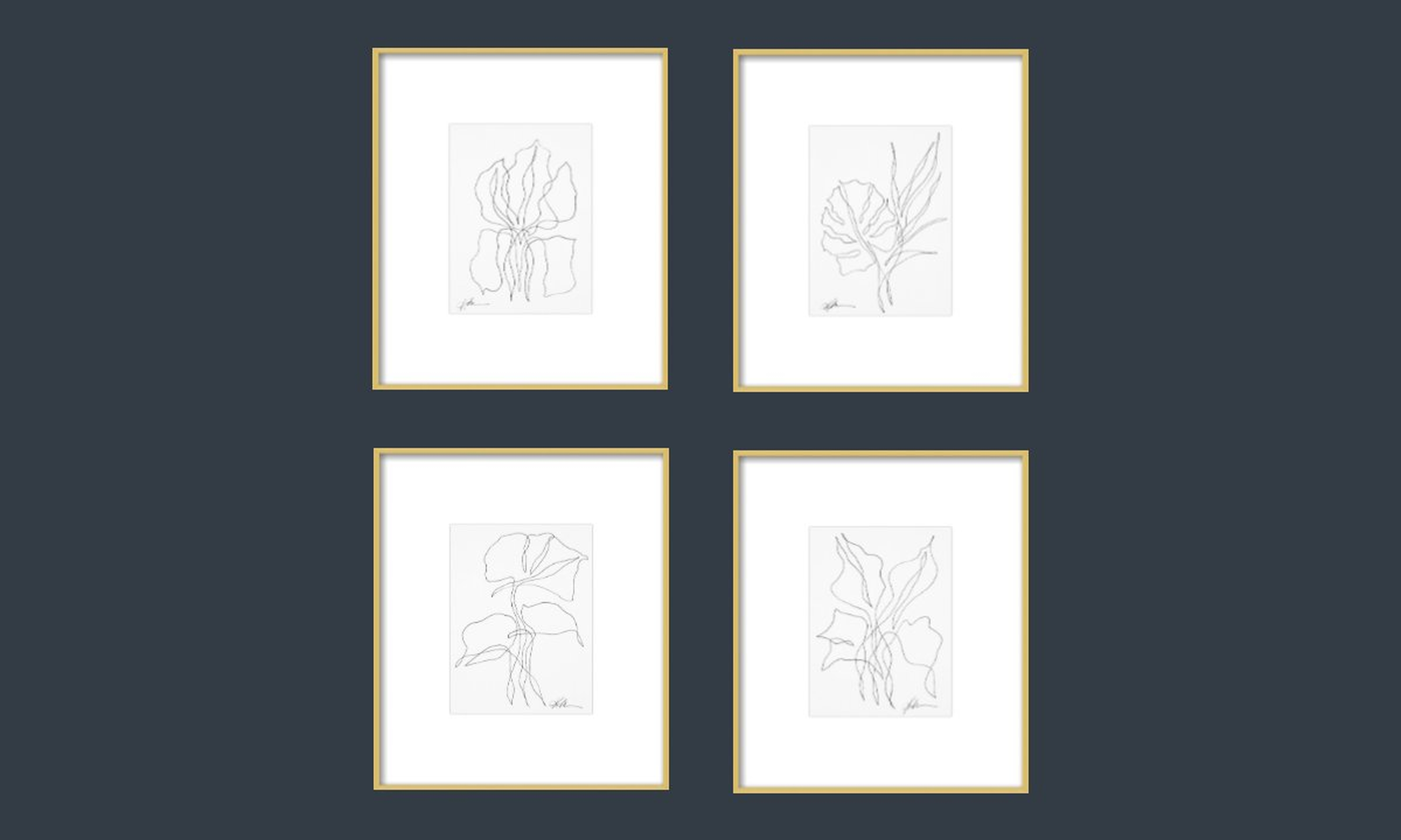 Continuous Form Gallery Wall // Frosted Metal Gold Frame with 3" Mat // 12x14" each - Artfully Walls
