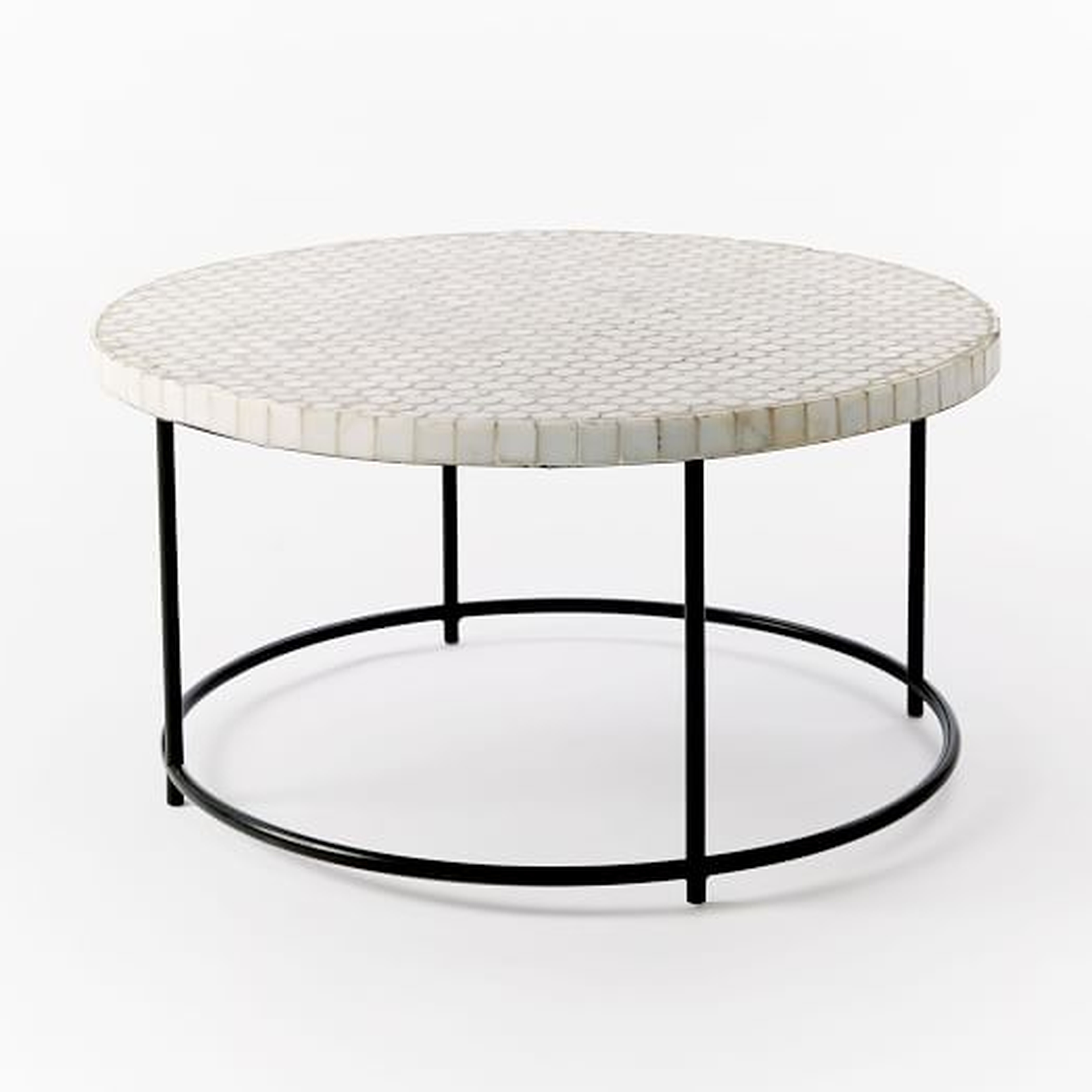 Mosaic Tiled Outdoor Coffee Table, White Penny/Antique Bronze - West Elm