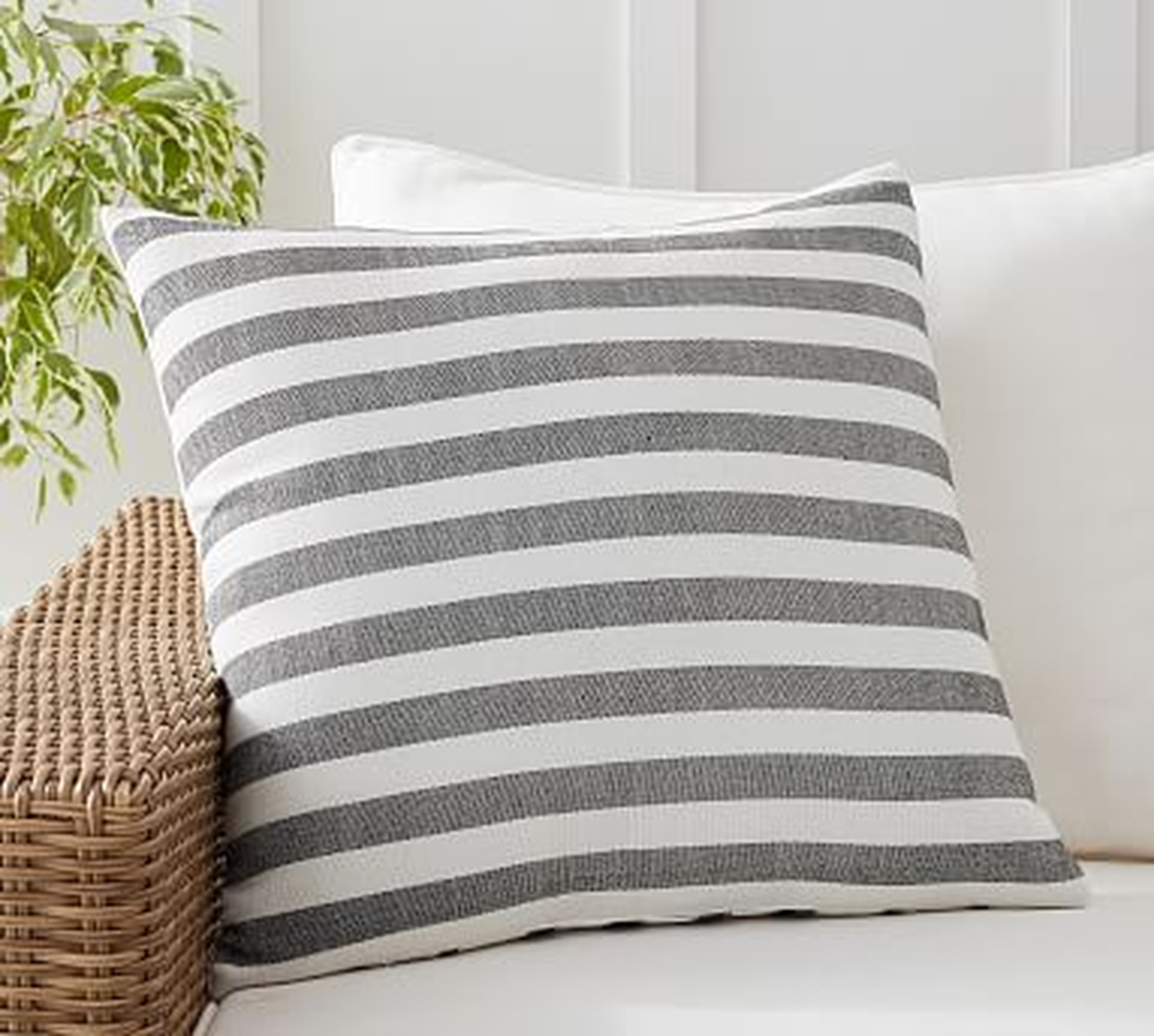 Outdoor Leandra Reversible Stripe Pillow, 22 x 22", Black - Pottery Barn