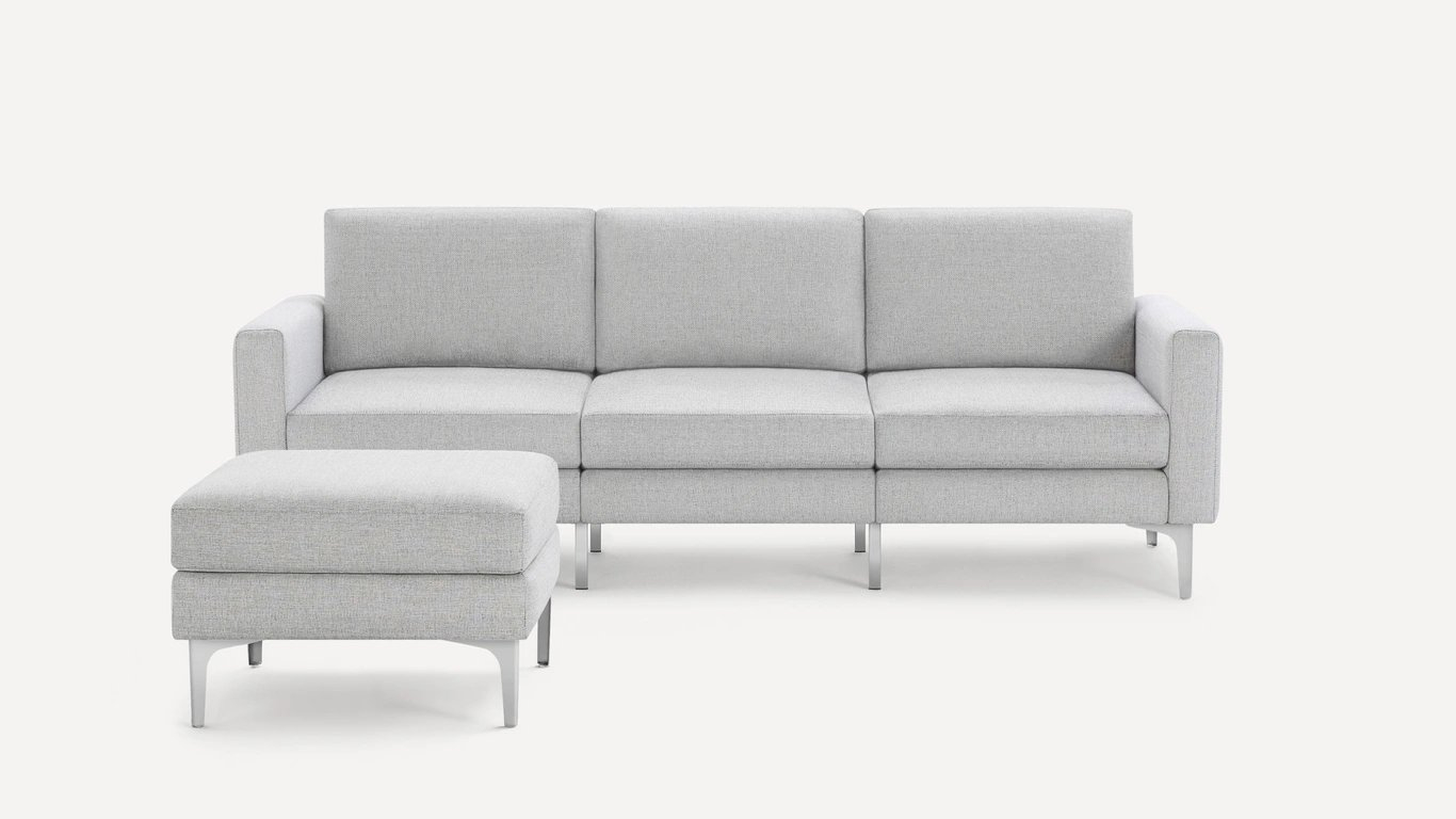The Block Nomad Sofa with Ottoman in Crushed Gravel // Chrome leg // Block Arm // Flip Back Cushions - Burrow