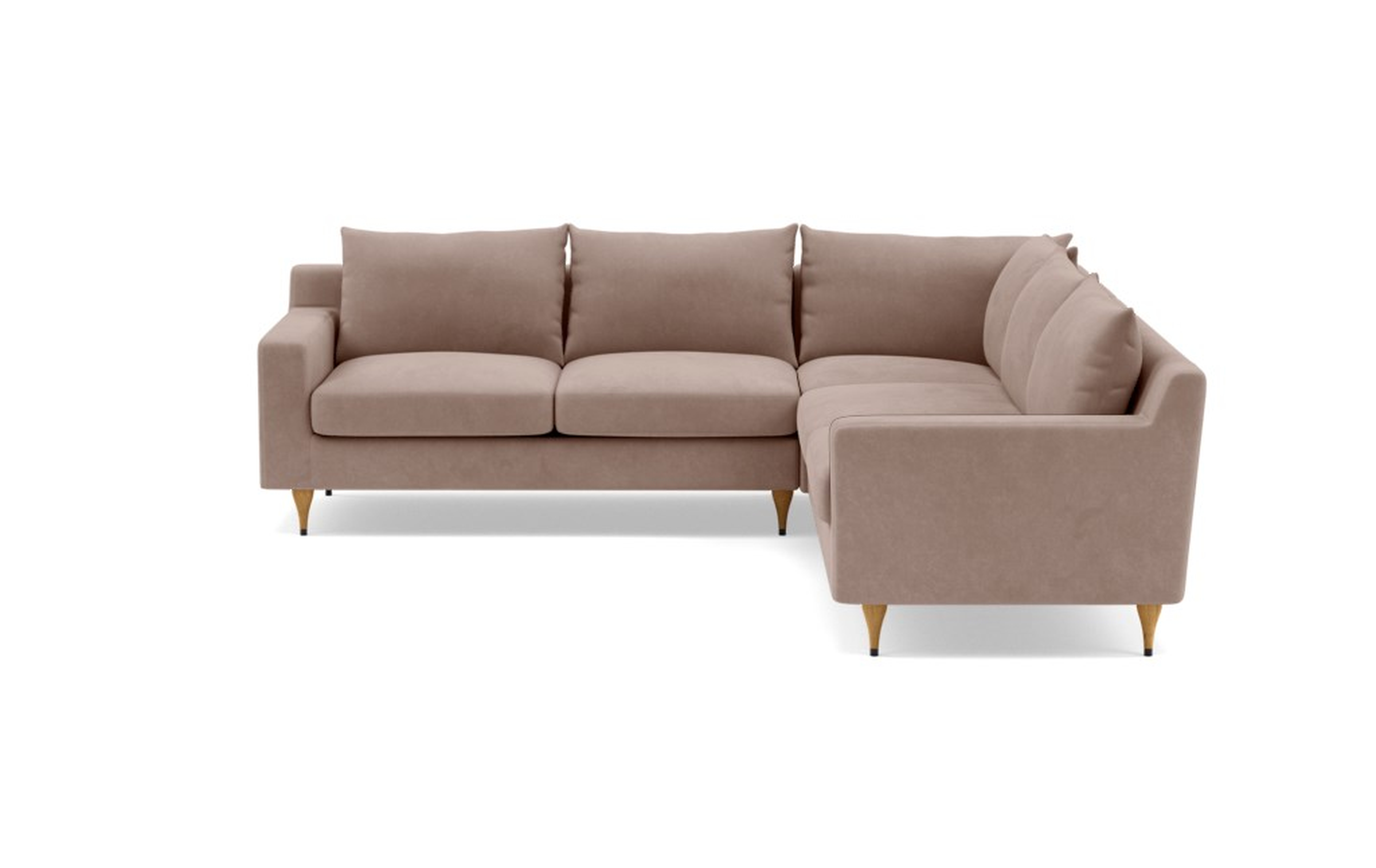 Sloan Corner Sectional with Platinum Performance Velvet Fabric and Natural Oak with Antique Cap legs - Interior Define