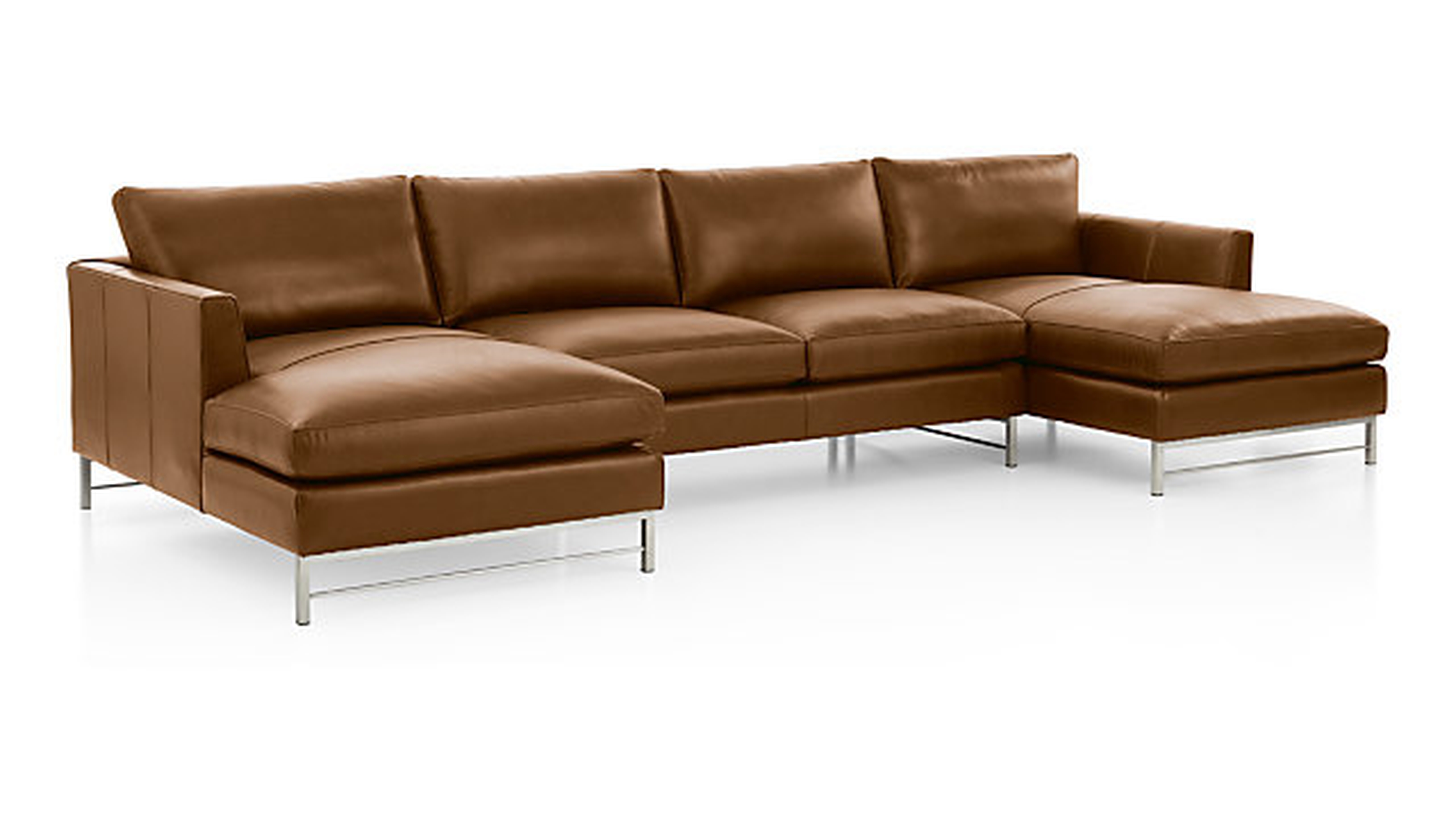 Tyson Leather 3-Piece Chaise Sectional with Stainless Steel Base LOGAN WHISKEY - Crate and Barrel