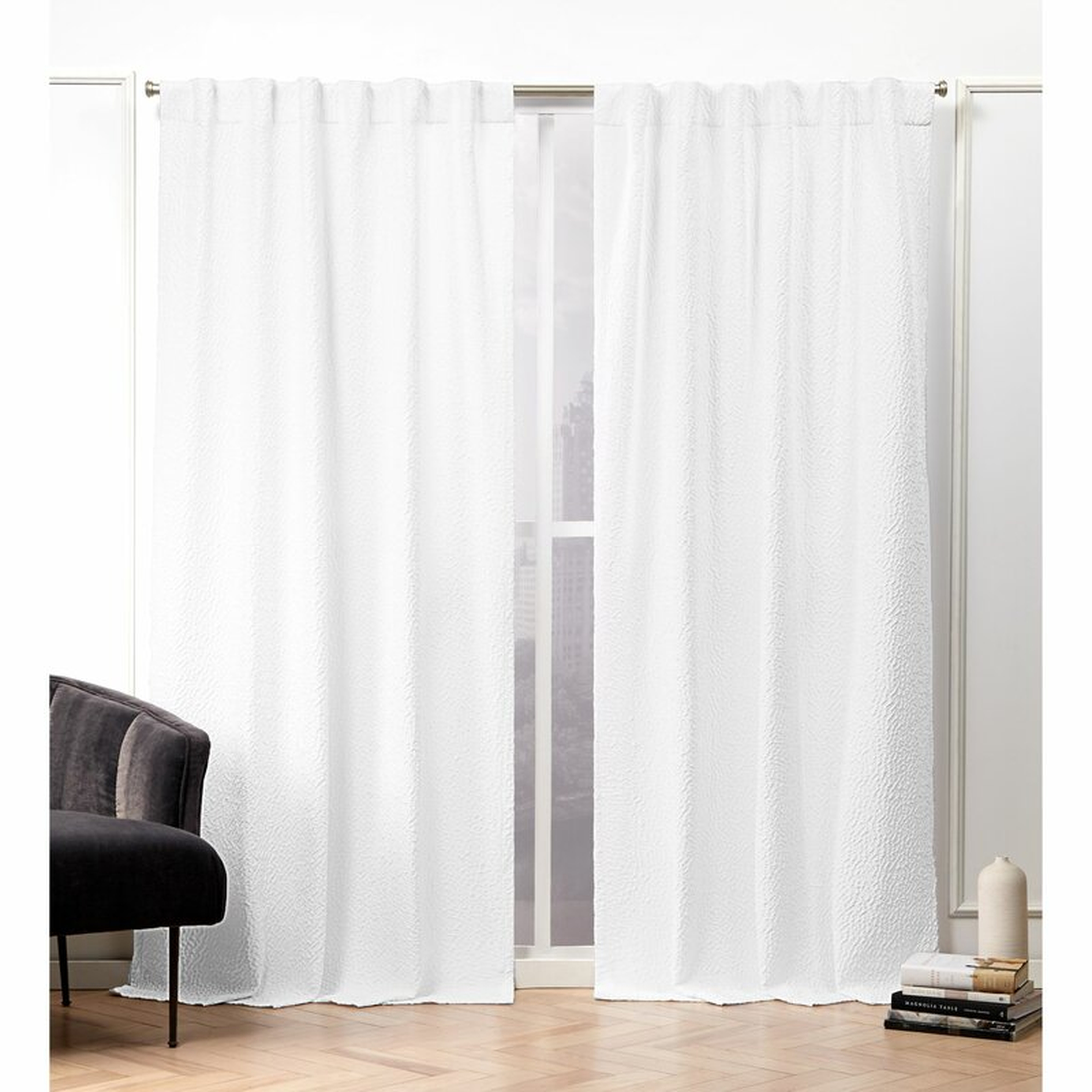 Textured Matelassé Hidden Solid Color Room Darkening Tab Top Curtain Panels (Set of 2) - Wayfair