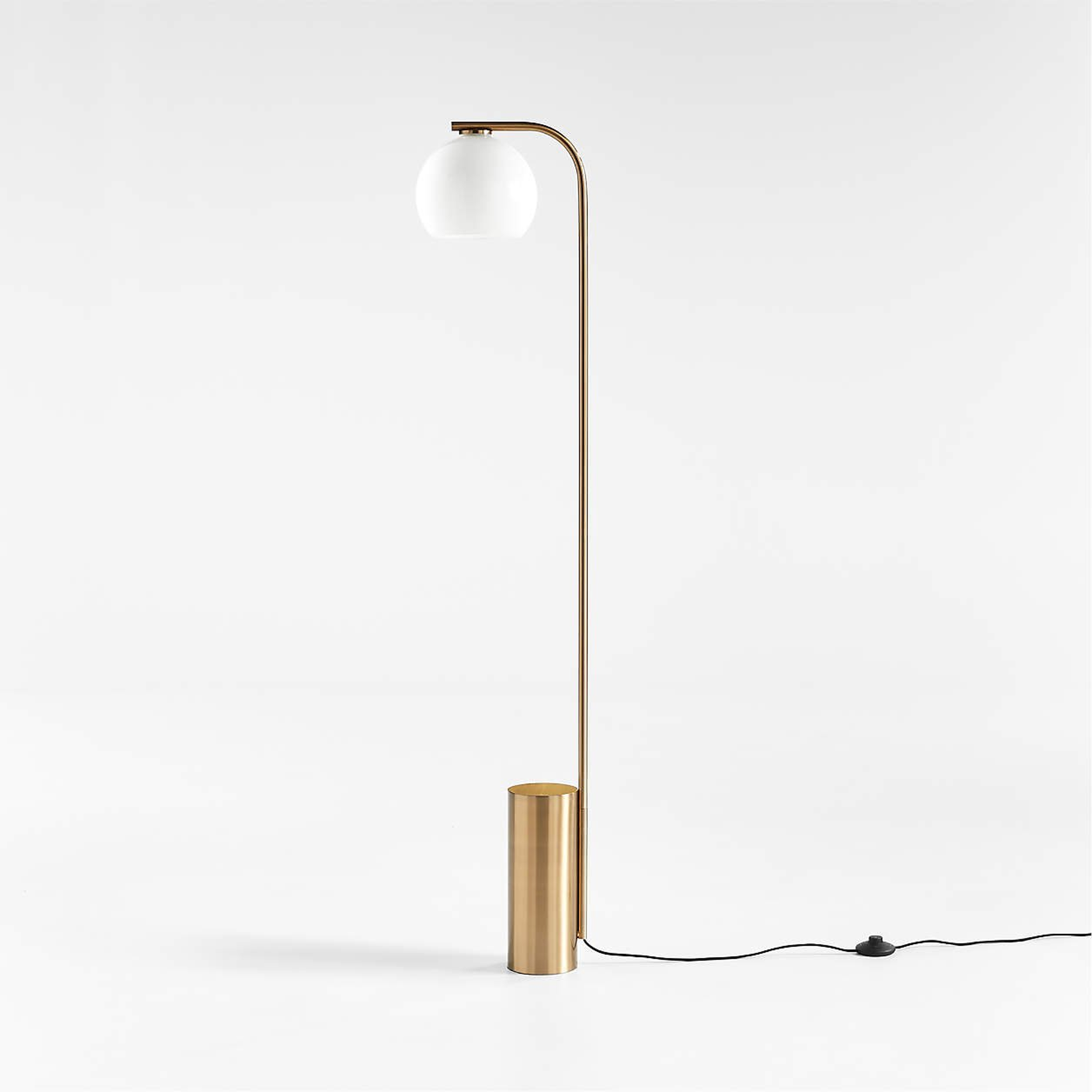 Arren Brass Floor Lamp with Milk Round Shade 56" - Crate and Barrel