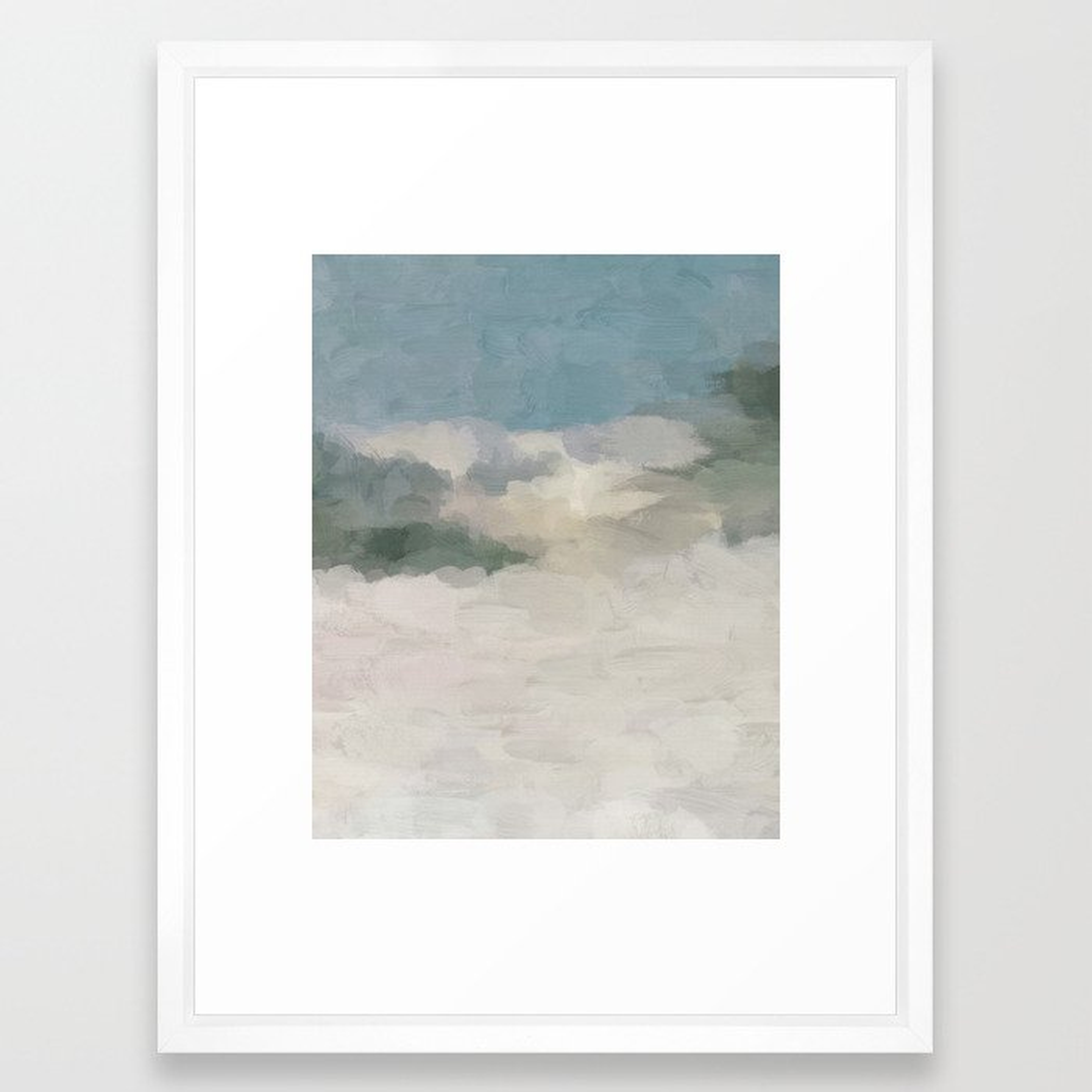 Modern Abstract Painting, Light Teal, Sage Green, Gray Cloudy Weather Digital Prints Wall Art, Ocean Framed Art Print - Vector White - Society6