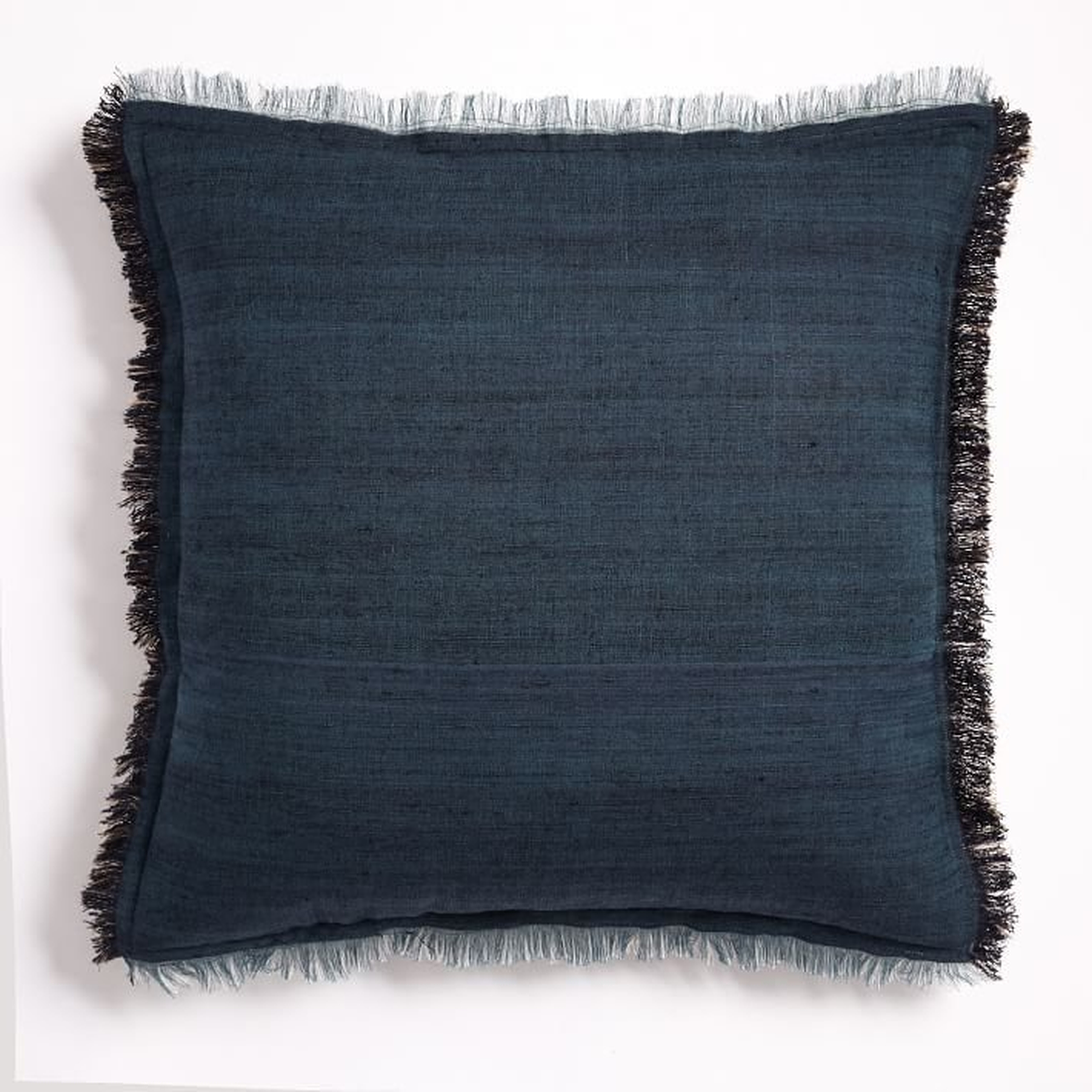 Textured Silk Fringe Pillow Cover - Shadow Blue - West Elm