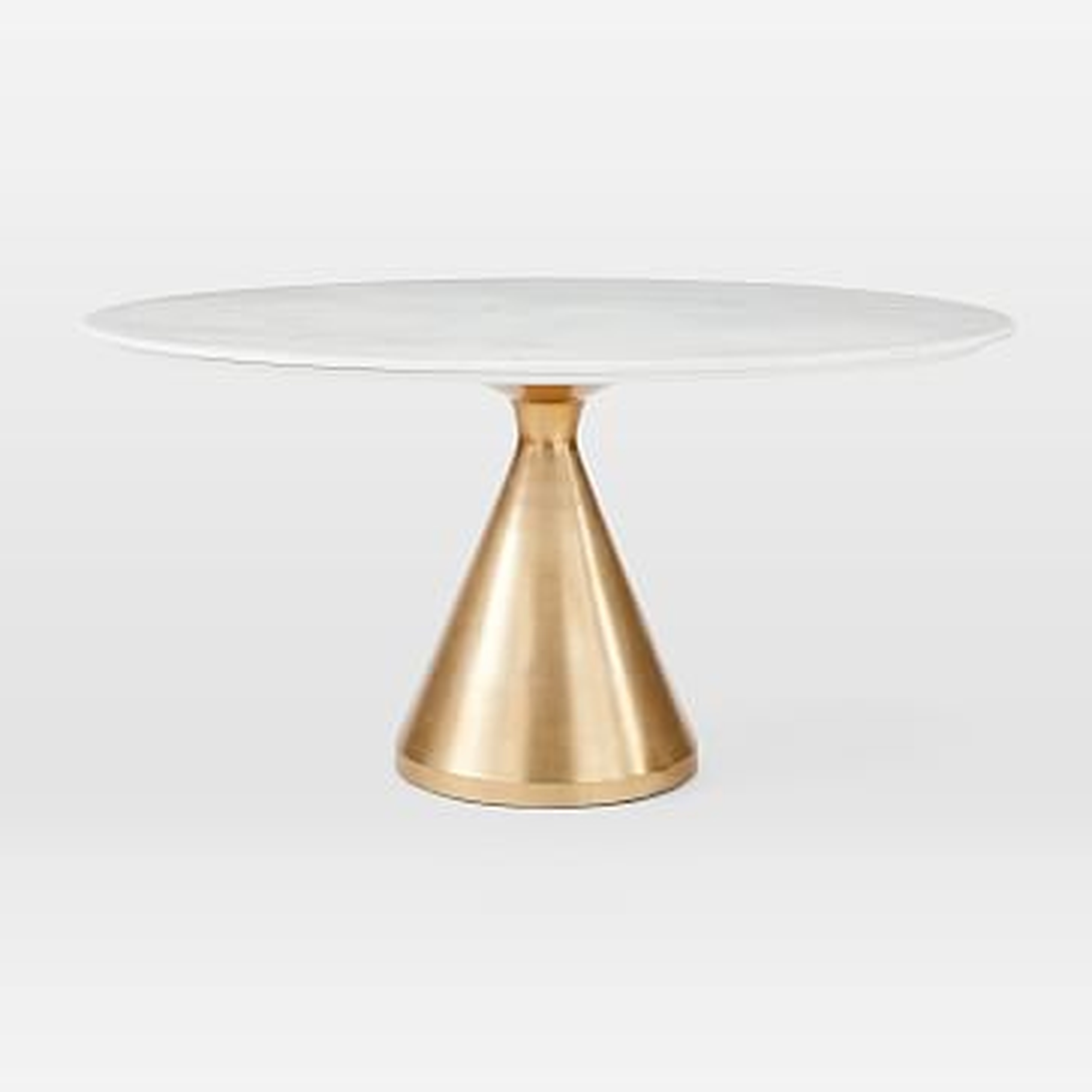 Silhouette Pedestal Dining Table, Round White Marble, Large, Antique Brass - West Elm