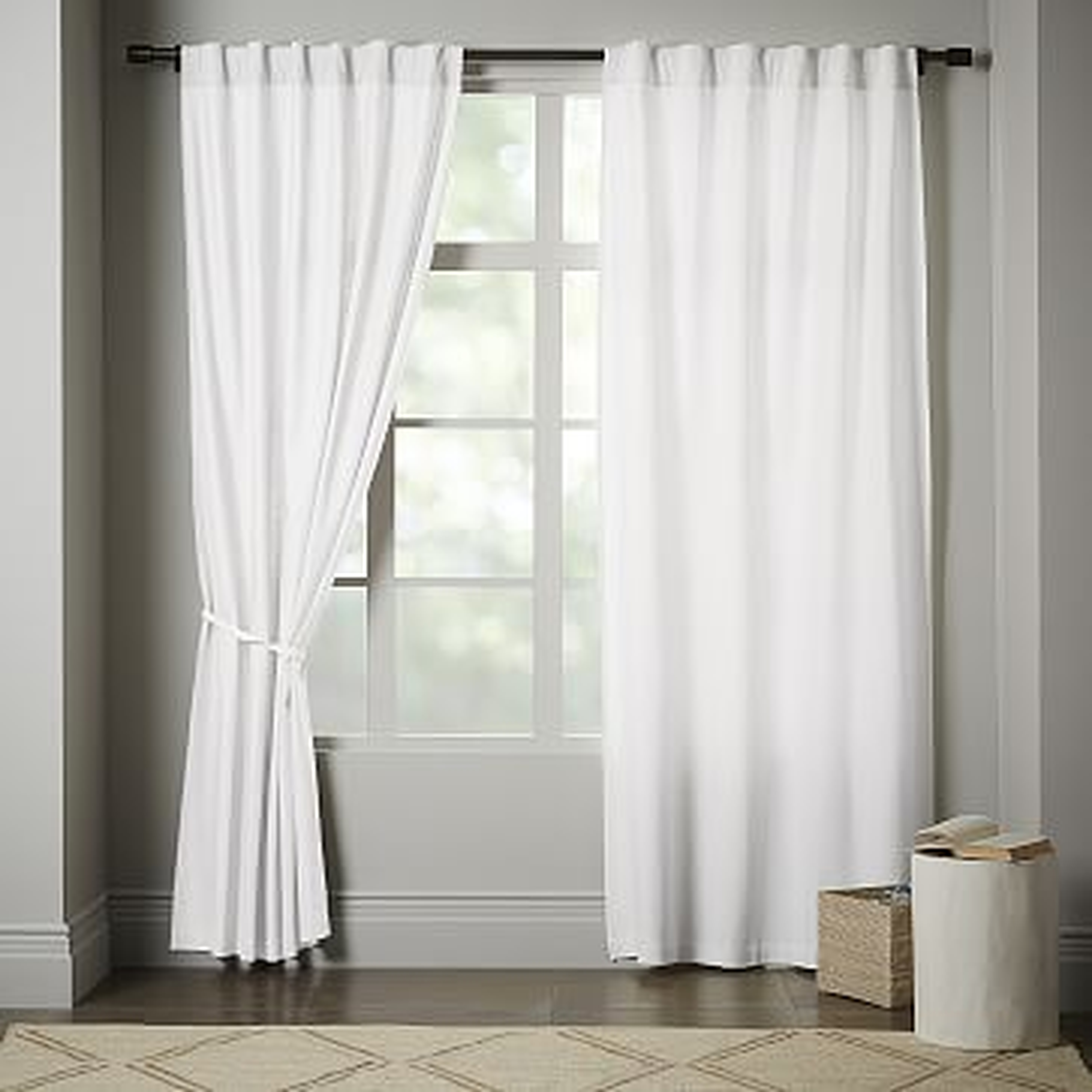 Linen Cotton Pole Pocket Curtain + Blackout Panel, White, 48"x84" - West Elm