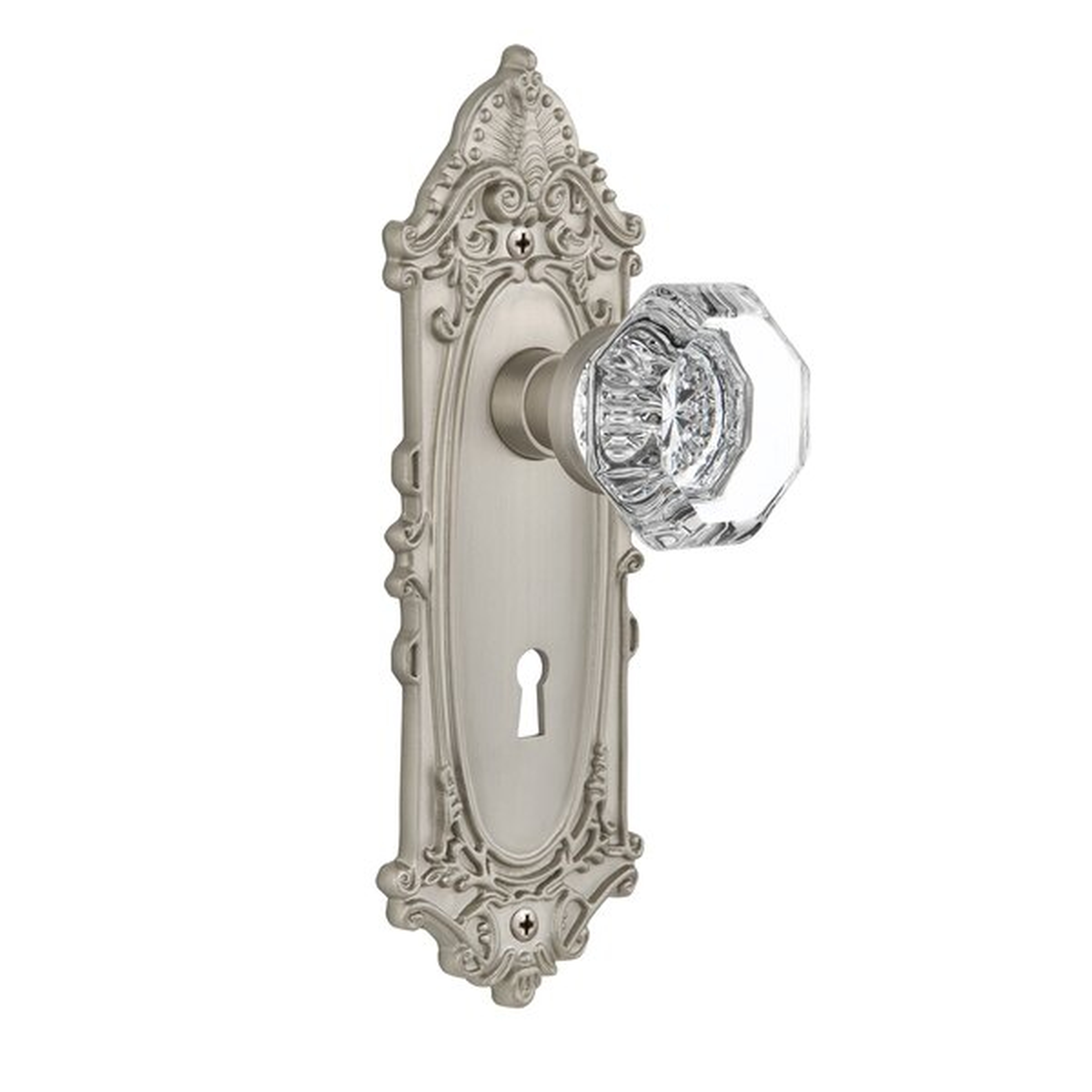 704899 Clear Crystal Waldorf Interior Mortise Door Knob with Victorian Long Plate - Wayfair