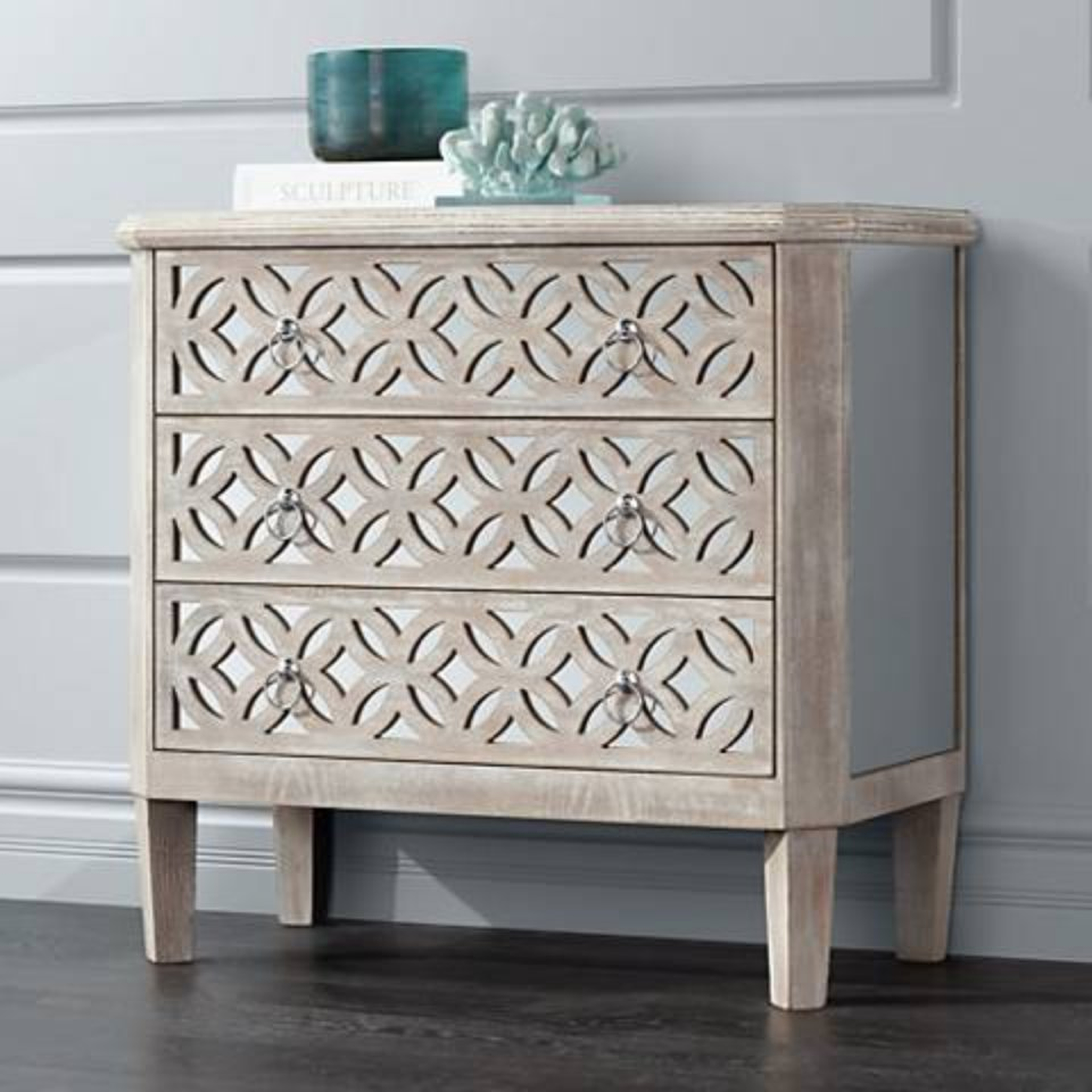Charly Natural Whitewash 3-Drawer Lattice Accent Chest - Lamps Plus