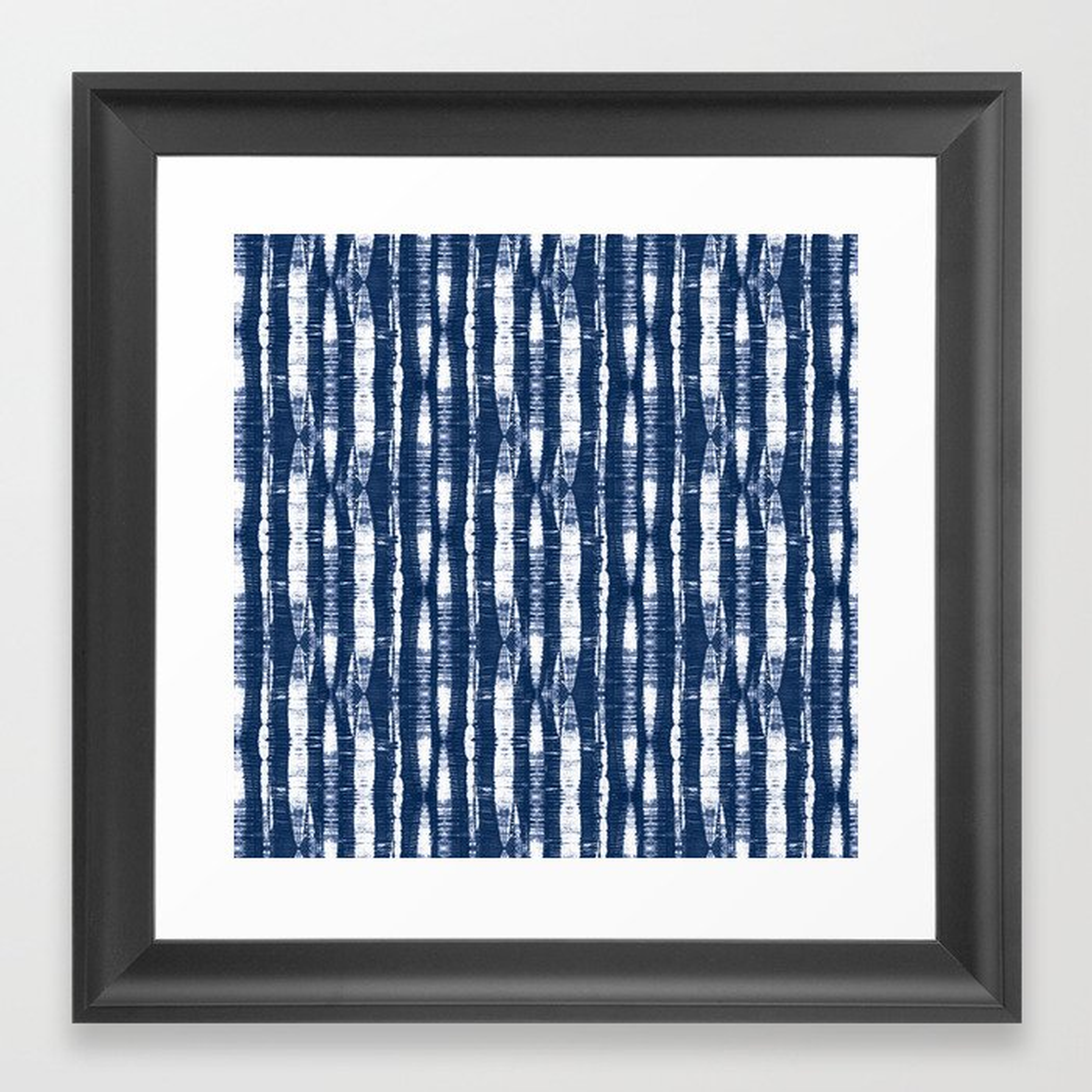 Shibori Stripes 4 Indigo Blue Framed Art Print - Vector Black - 12x12 - Society6