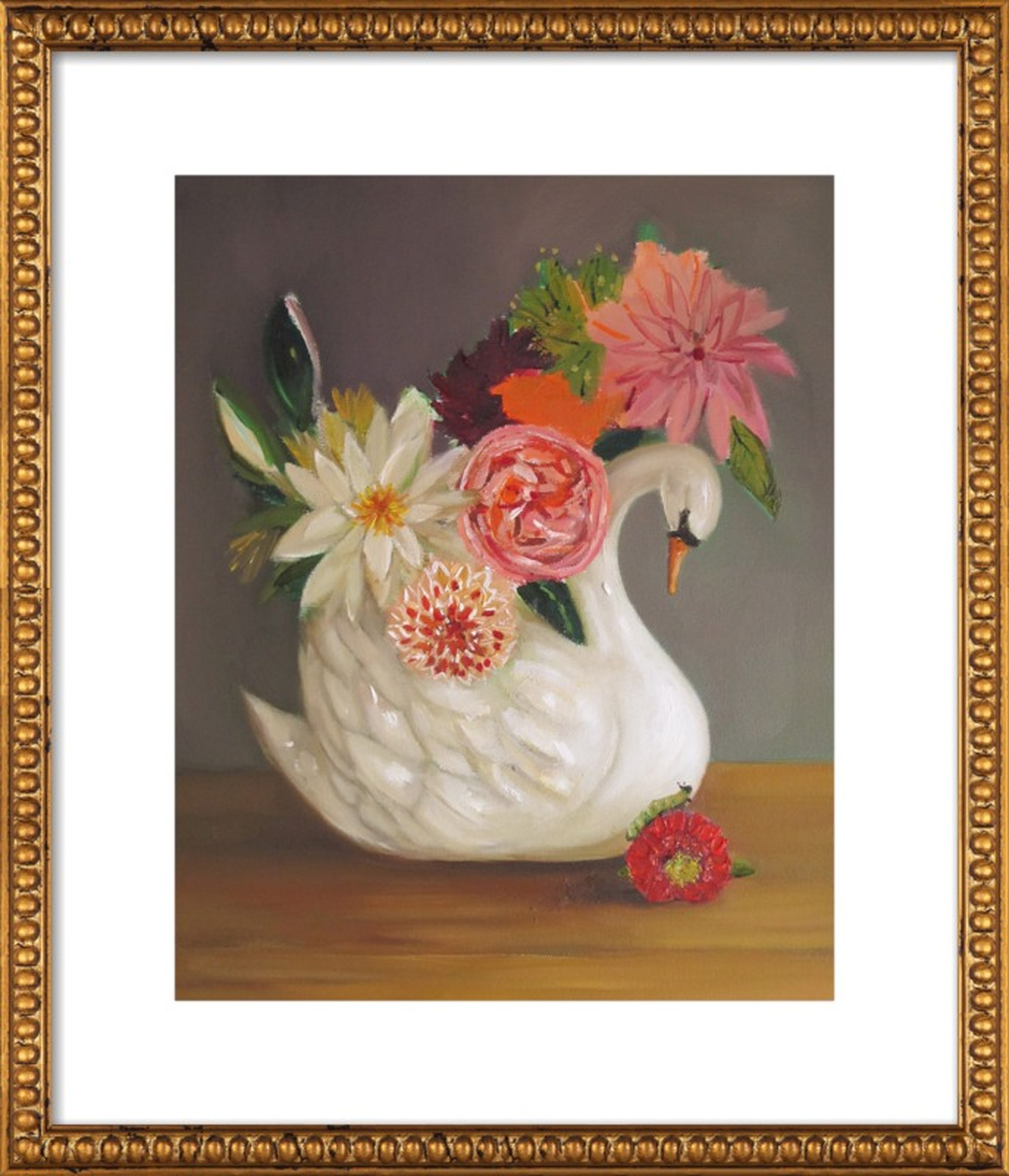 The Swan and the Caterpillar  BY JANET HILL, 20x24, Gold Crackle Bead Wood - Artfully Walls