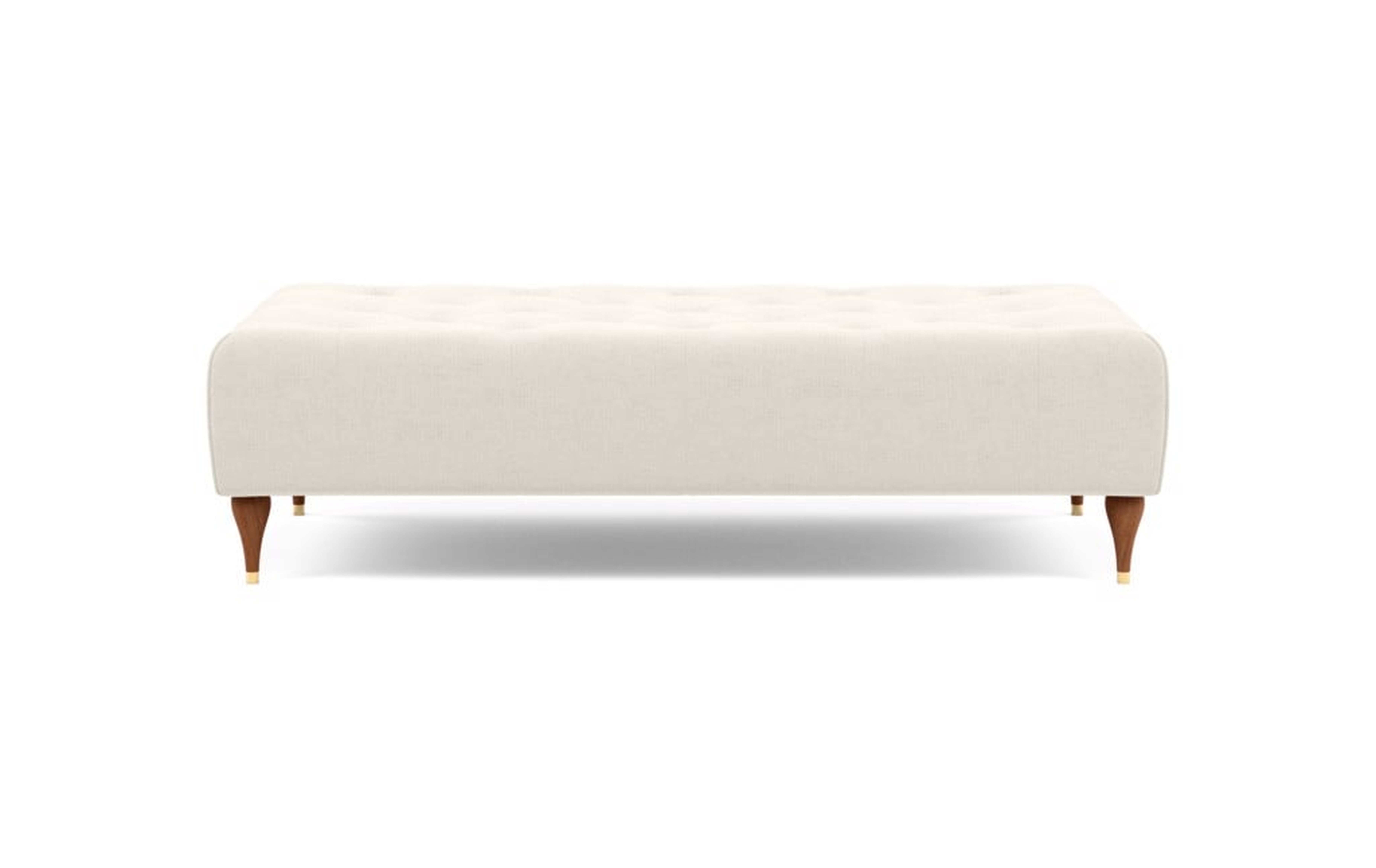 Ms. Chesterfield Ottoman with Chalk Fabric and Oiled Walnut Stiletto legs - Interior Define