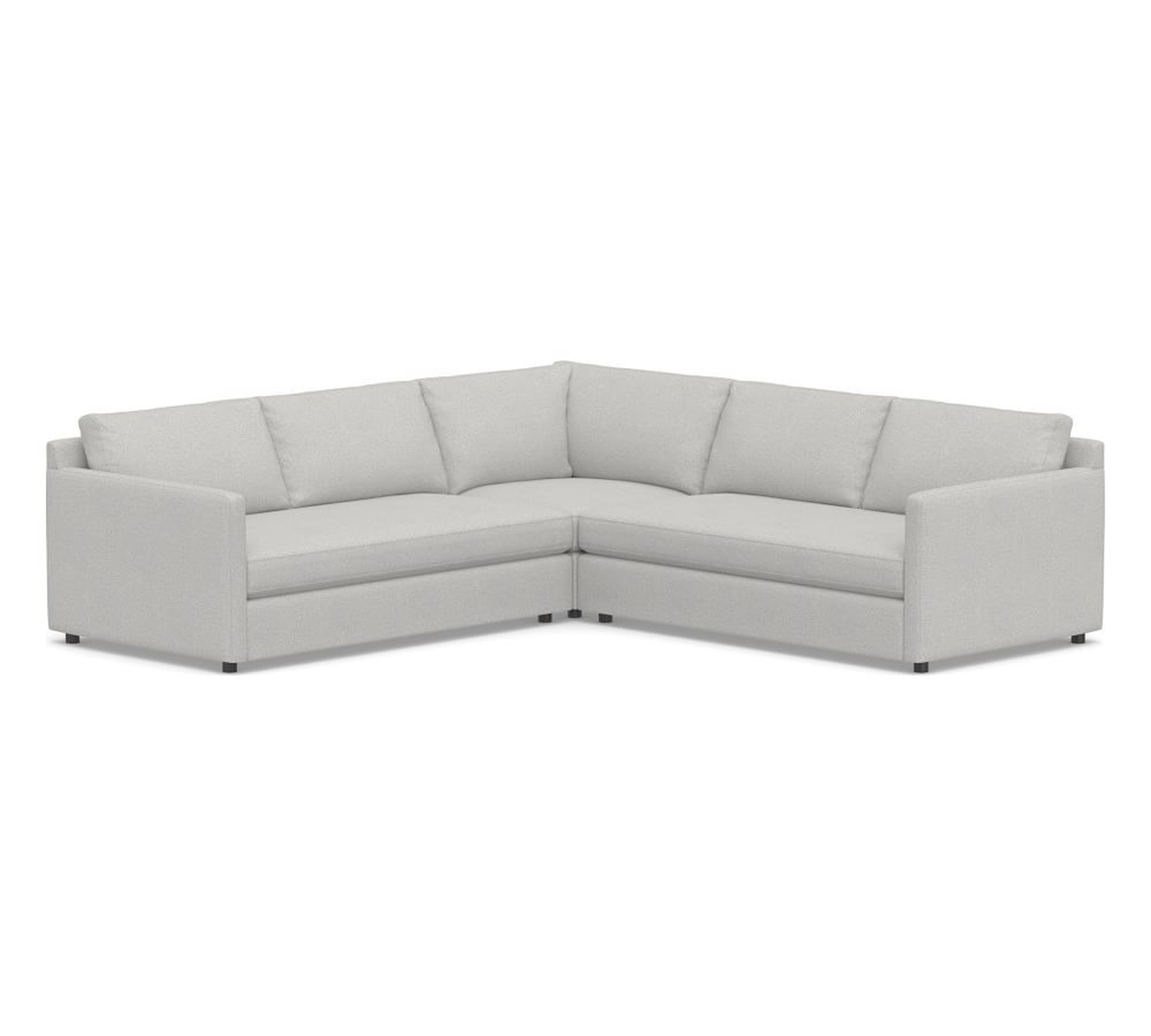 Pacifica Square Arm Upholstered 3-Piece L-Shaped Corner Sectional, Polyester Wrapped Cushions, Park Weave Ash - Pottery Barn
