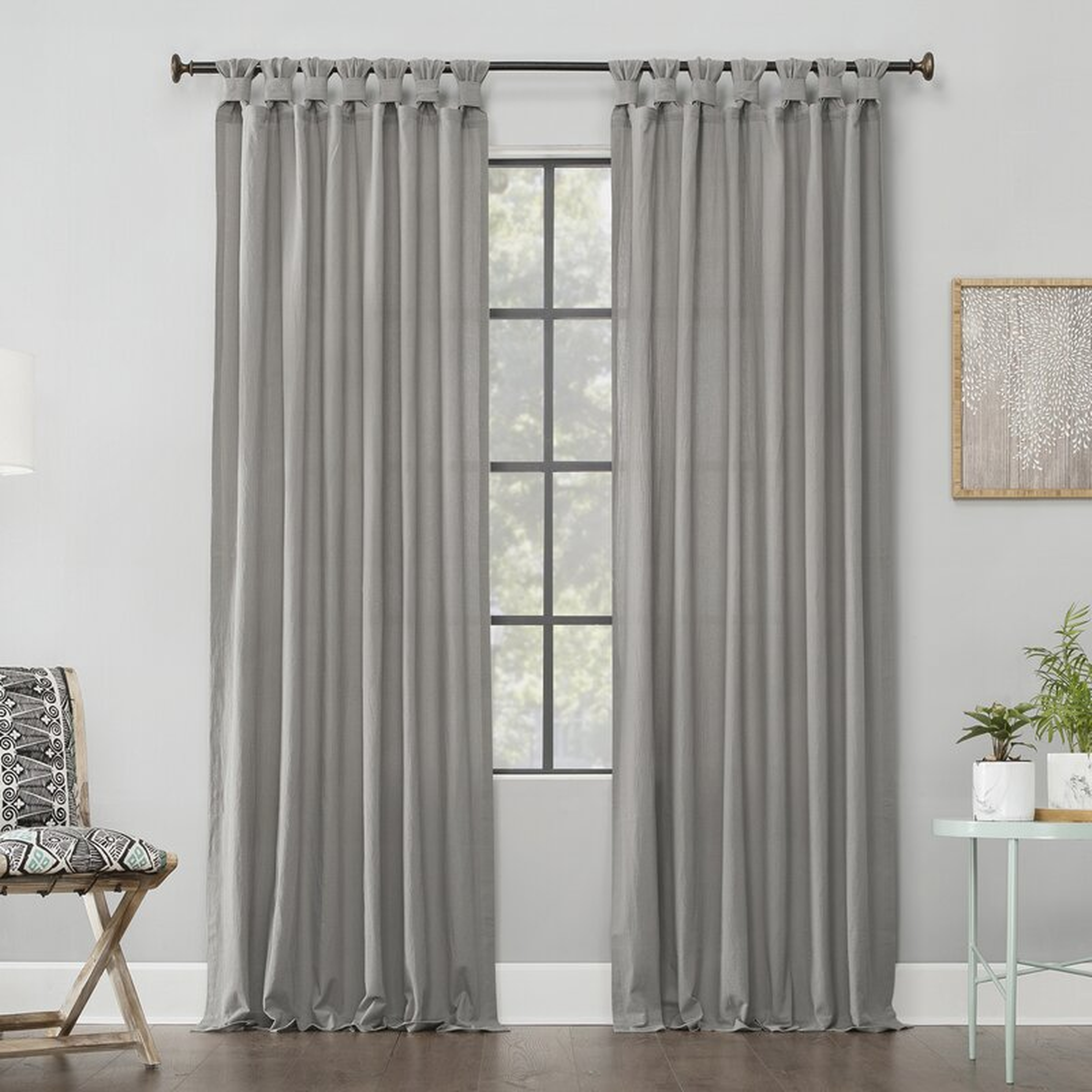 Nolan Washed Cotton Casual Solid Semi-Sheer Tab Top Single Curtain Panel- silver grey - Wayfair