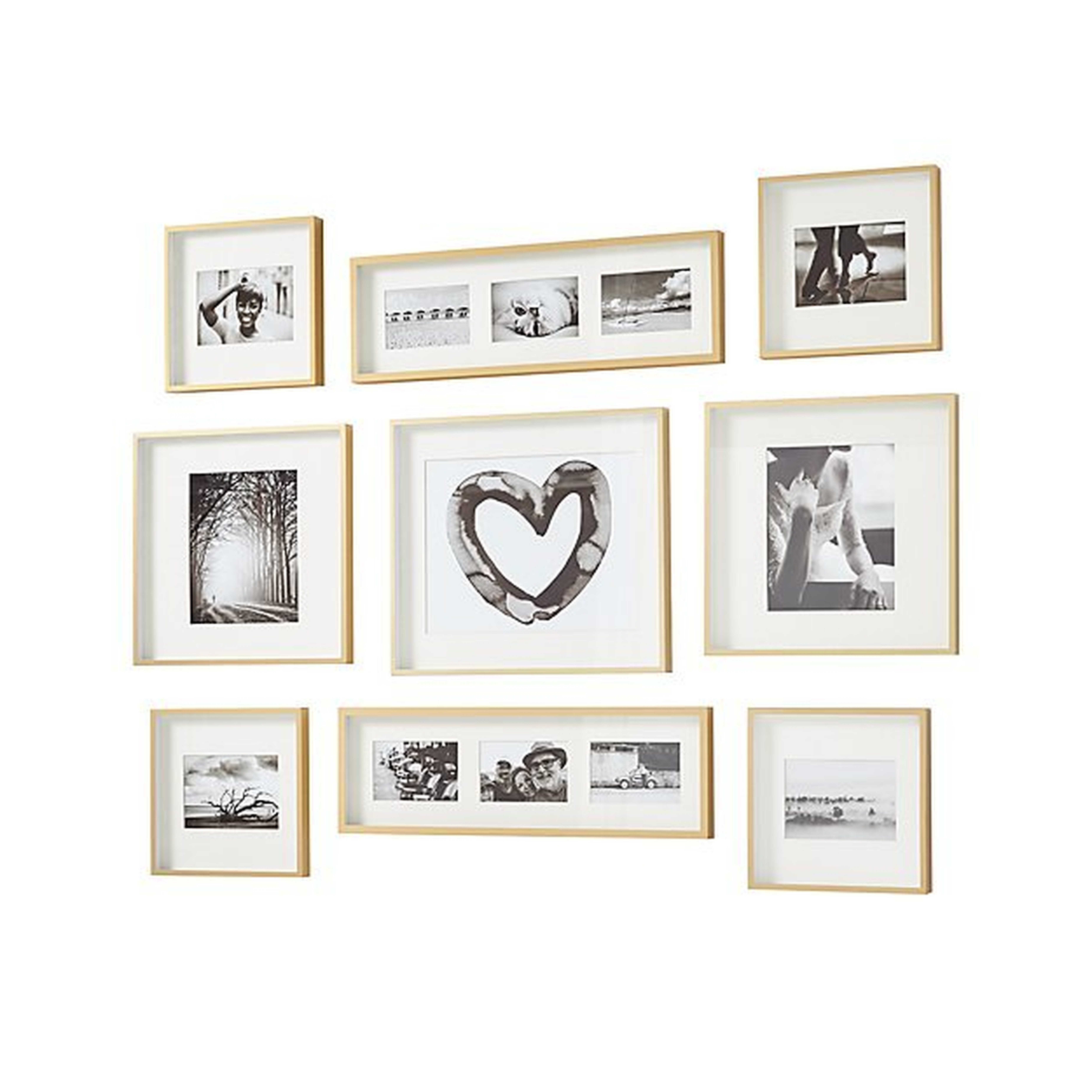 Brushed Brass Picture Frame Gallery, Set of 9 - Crate and Barrel