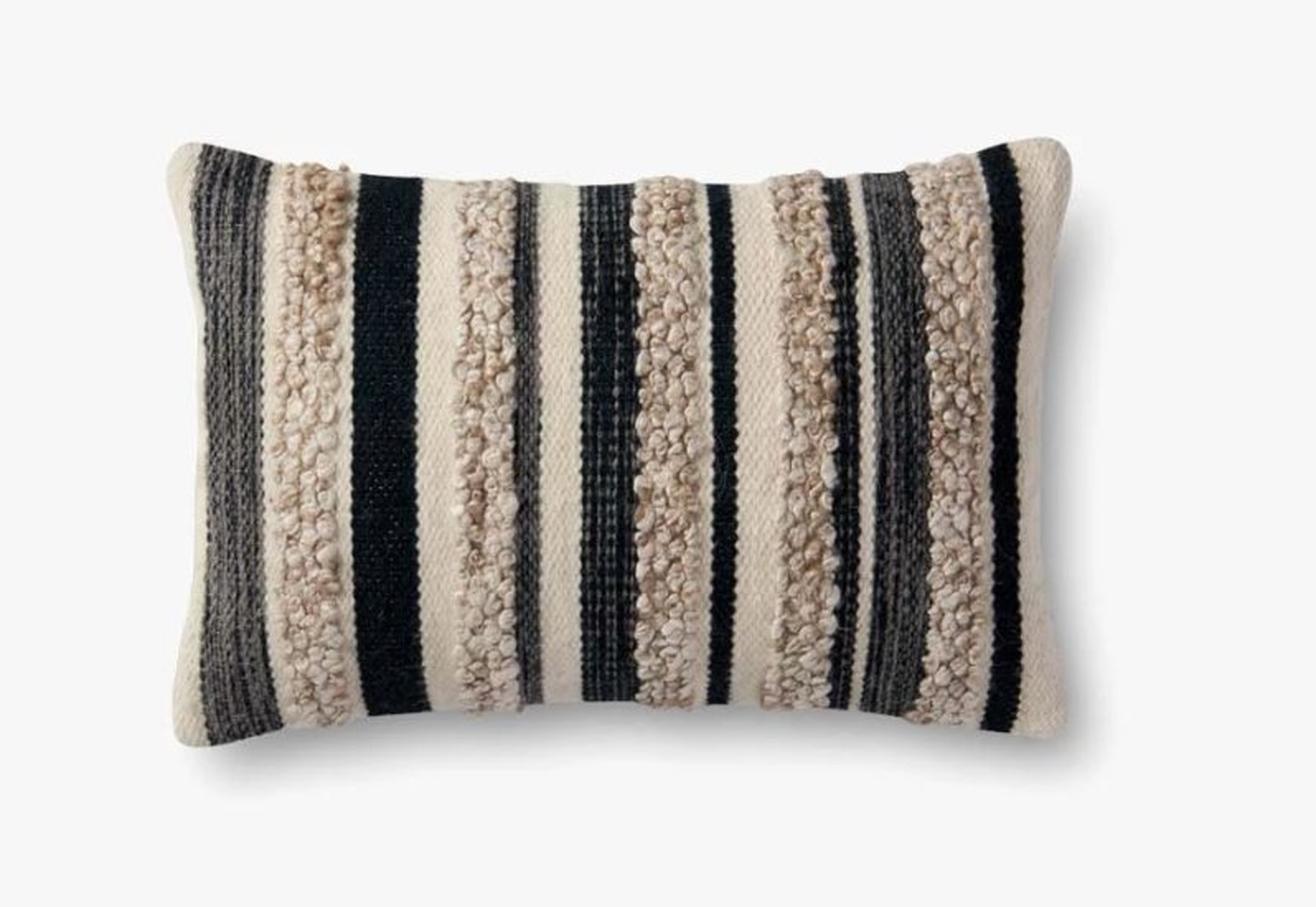 P1022 Mh Charcoal / Ivory - 13"x21" Poly Filled Lumbar Pillow - Loloi Rugs