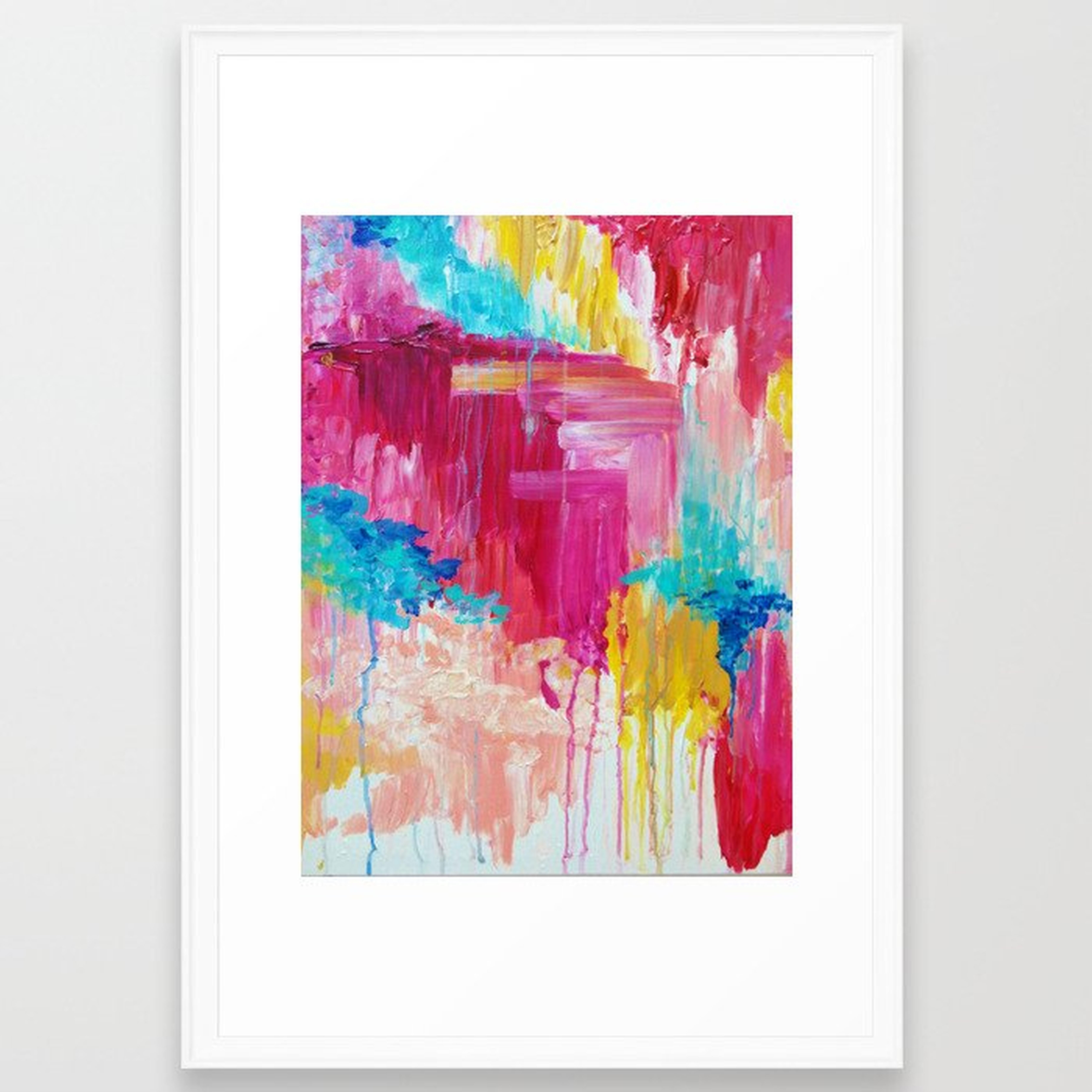 ELATED - Beautiful Bright Colorful Modern Abstract Painting Wild Rainbow Pastel Pink Color Framed Art Print - Society6