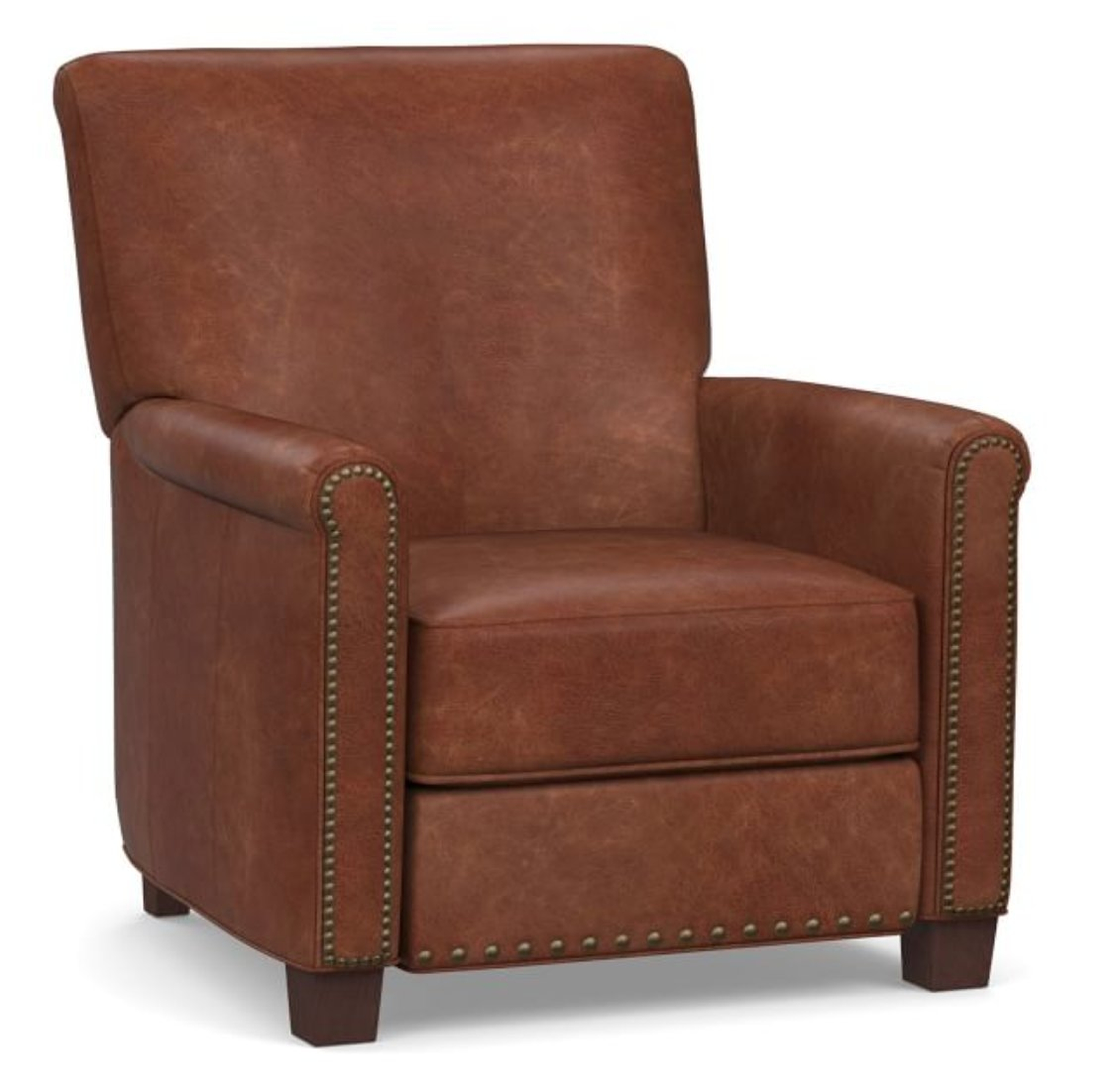 Irving Roll Arm Leather Armchair with Bronze Nailheads, Polyester Wrapped Cushions, Statesville Molasses - Pottery Barn