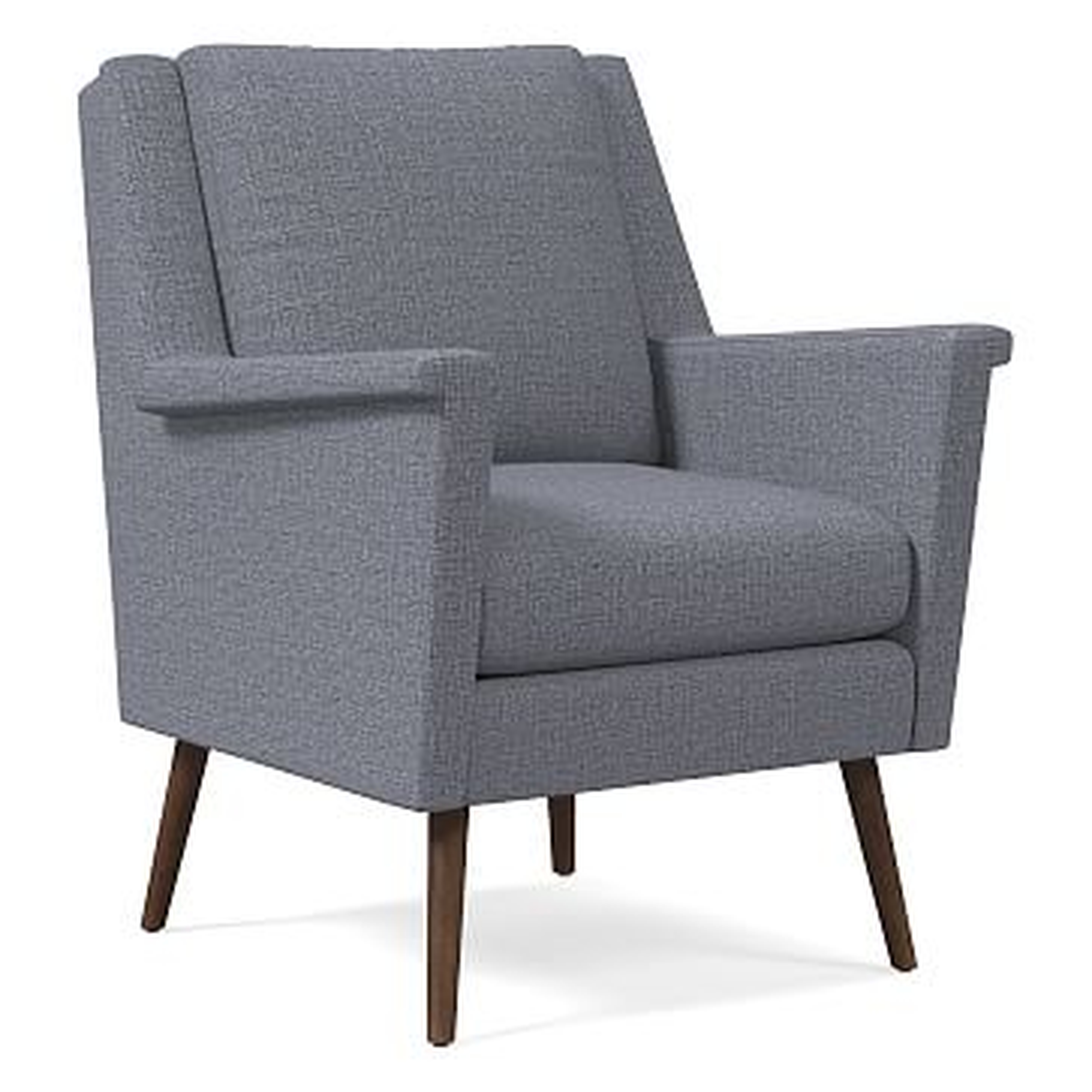Carlo Mid-Century Chair, Poly, Yarn Dyed Linen Weave, Shelter Blue, Pecan - West Elm