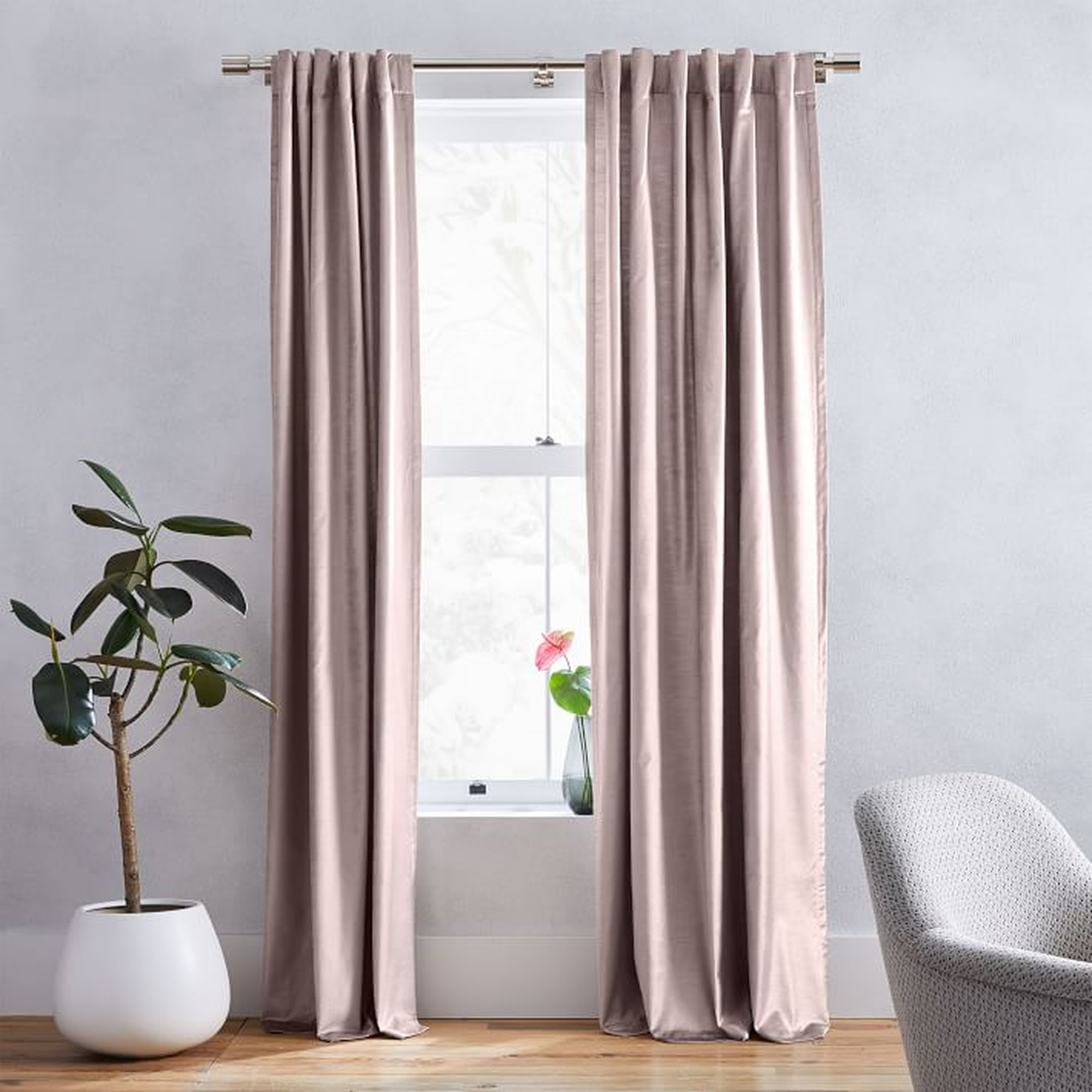 Cotton Luster Velvet Curtain, Dusty Blush, 48"x96", Individual, Unlined - West Elm