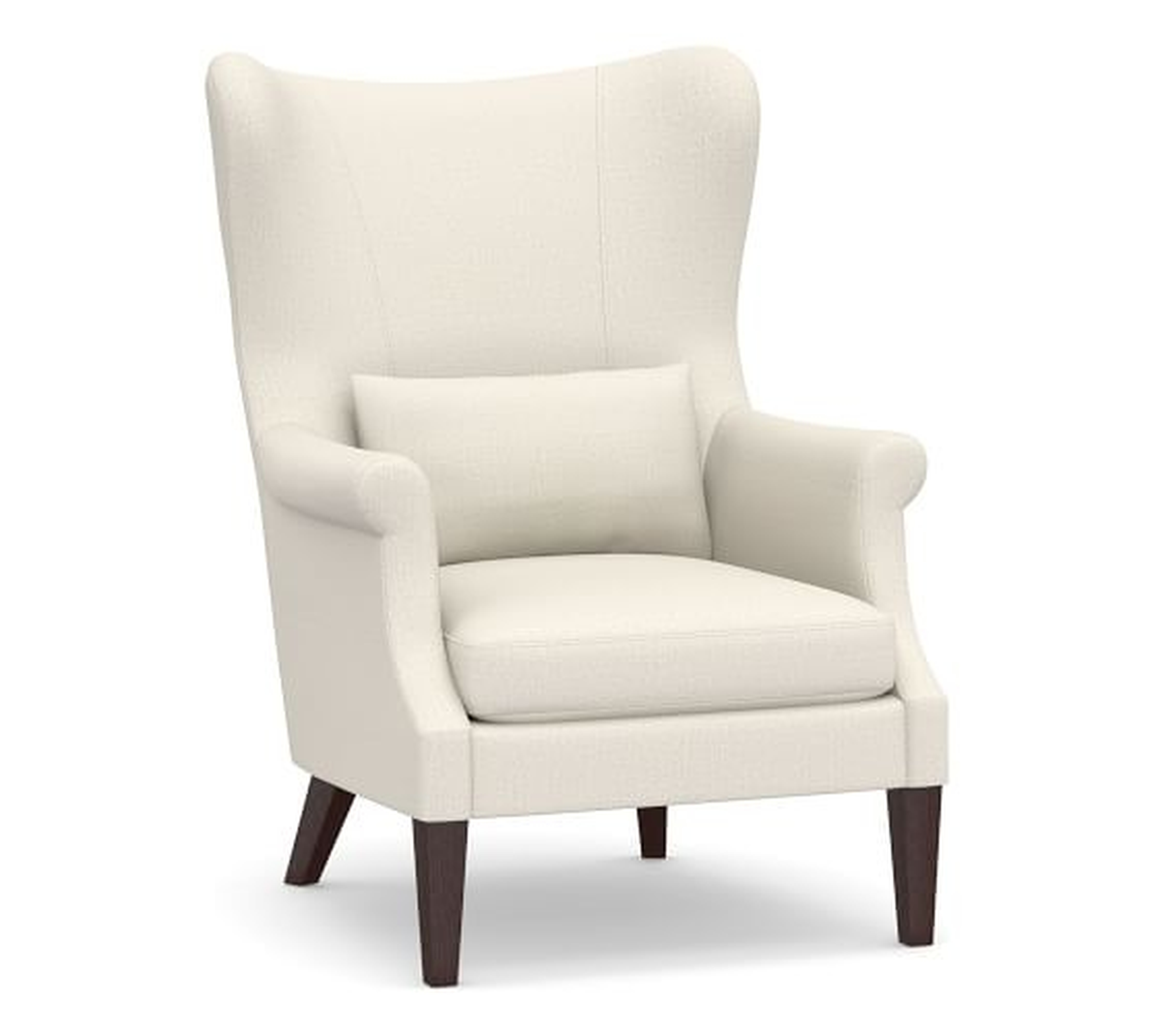Champlain Upholstered Wingback Armchair, Polyester Wrapped Cushions, Performance Heathered Tweed Ivory - Pottery Barn