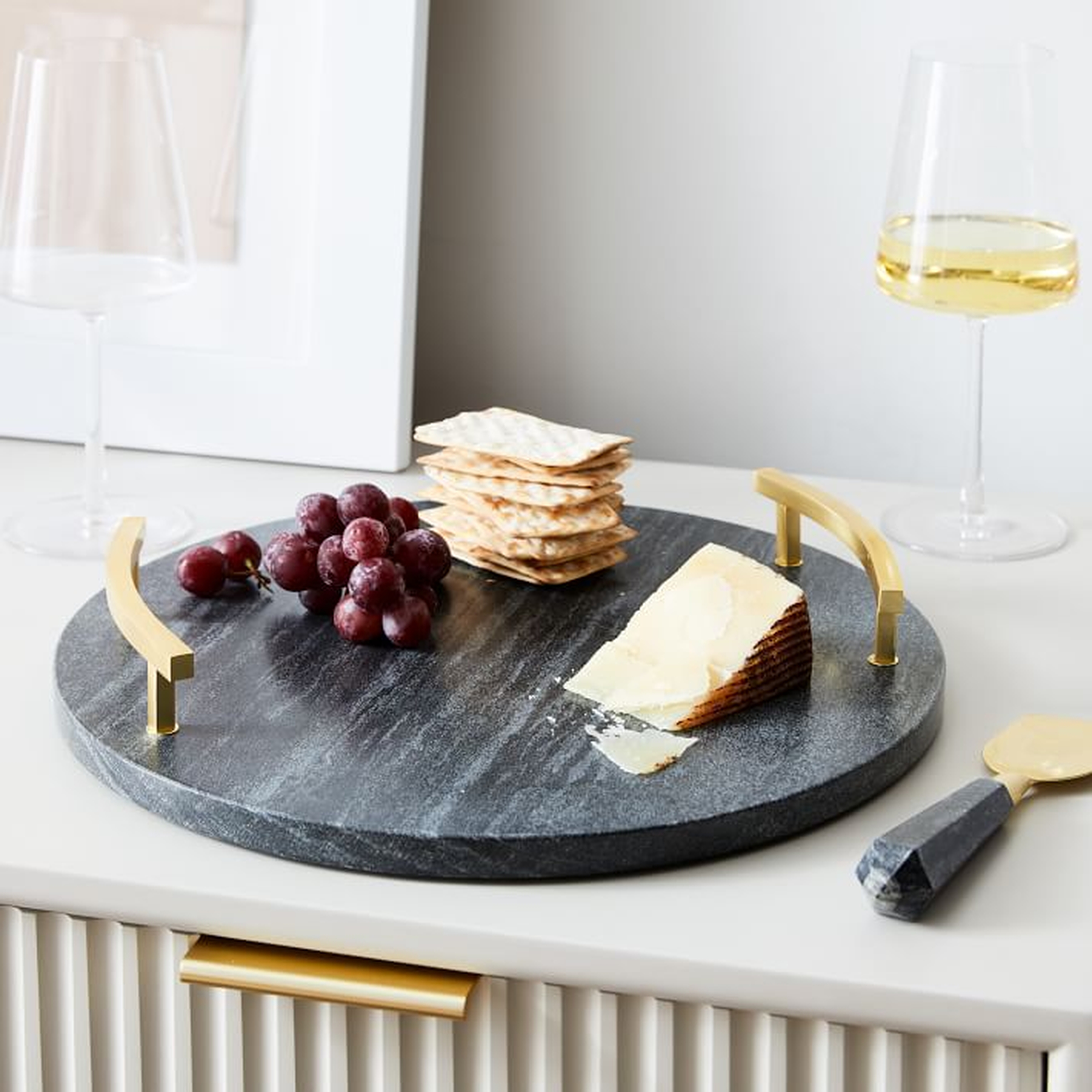 Brass & Black Marble Cheese Board, Round - West Elm
