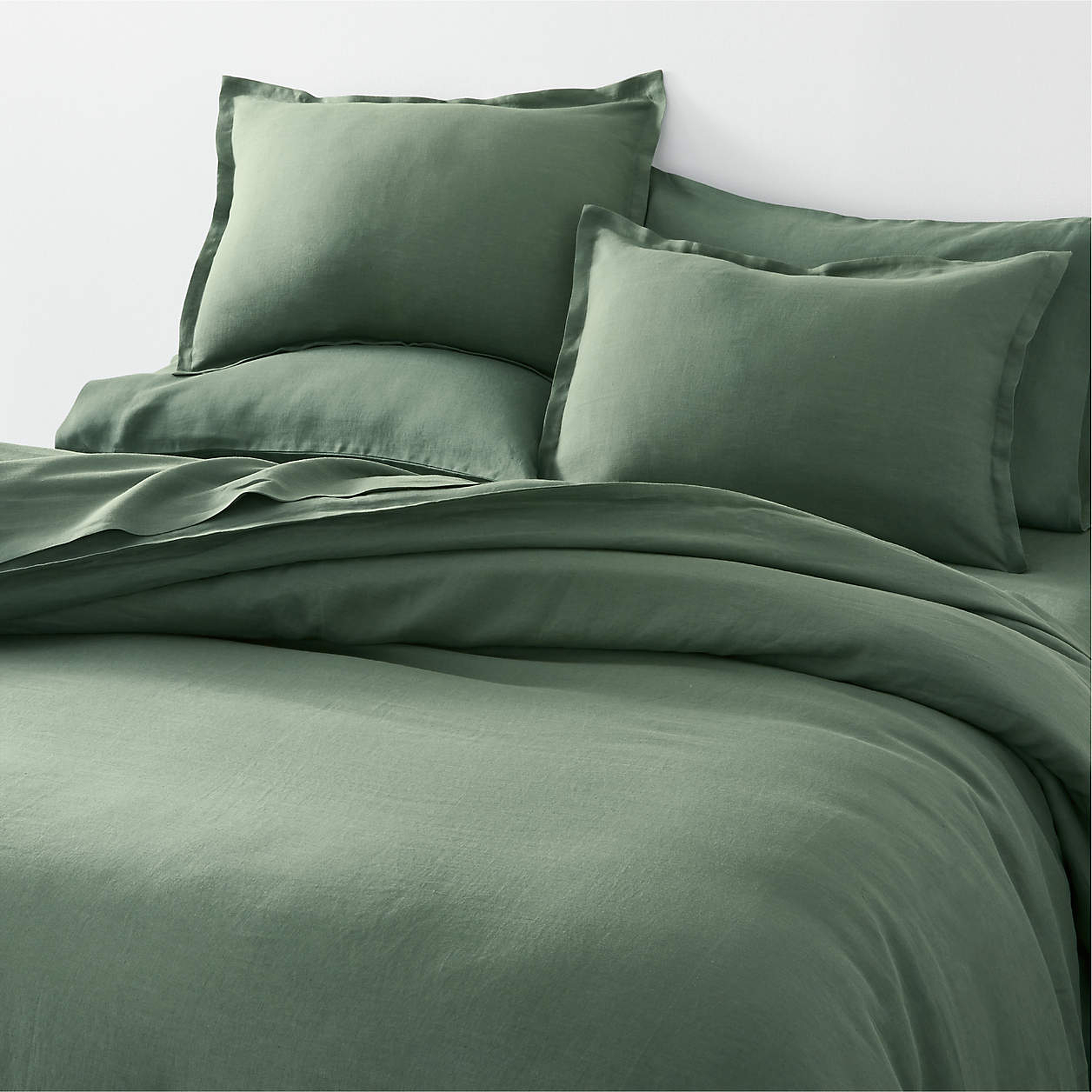 Pure Linen Solid Duck Green King Duvet Cover - Crate and Barrel