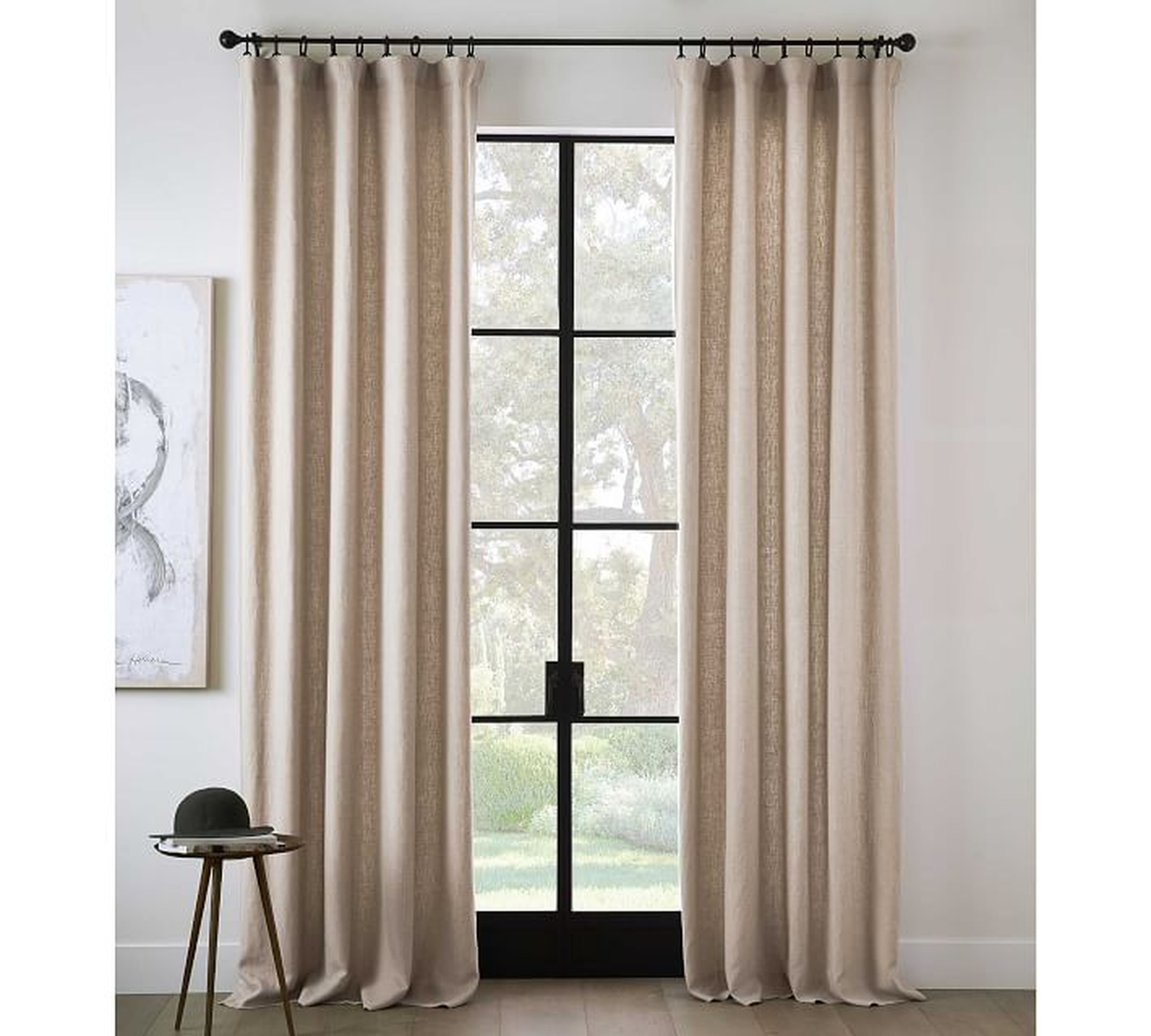 Belgian Flax Linen Curtain, Cotton Lining, 50 x 84", Dark Flax - Pottery Barn