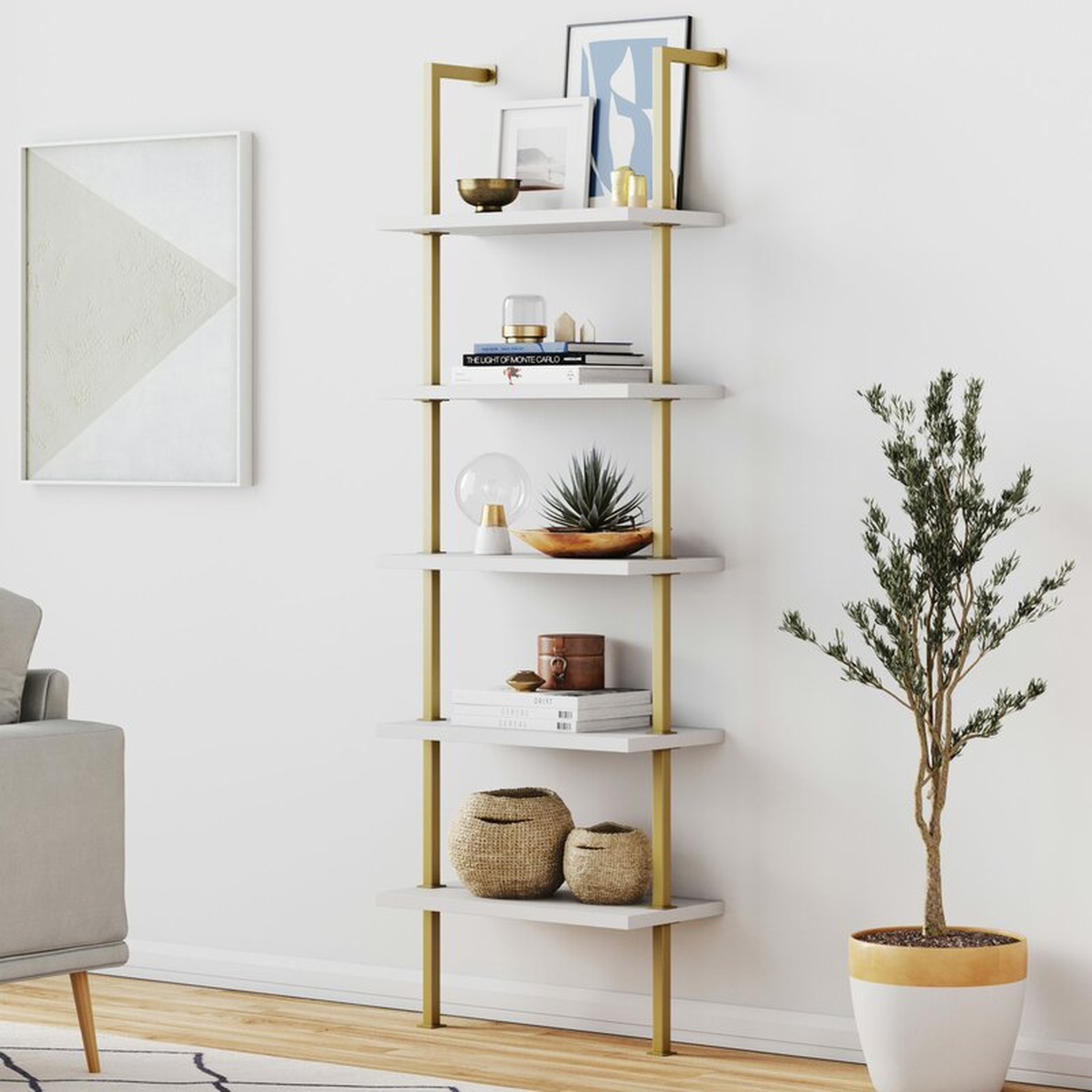 Moskowitz Ladder Bookcase-white/gold - Wayfair