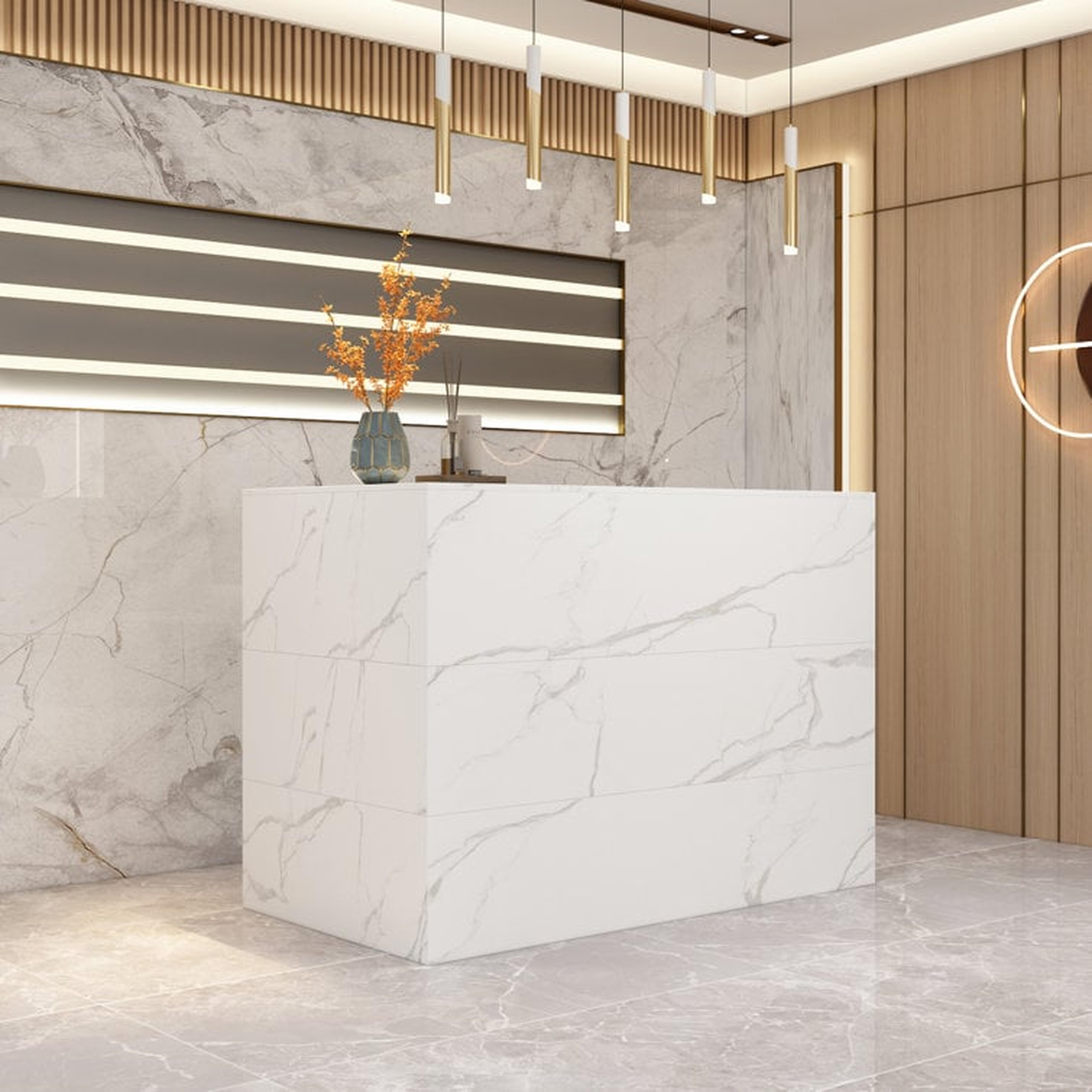 L-Shaped Solid + Manufactured Wood Reception Desk - Wayfair