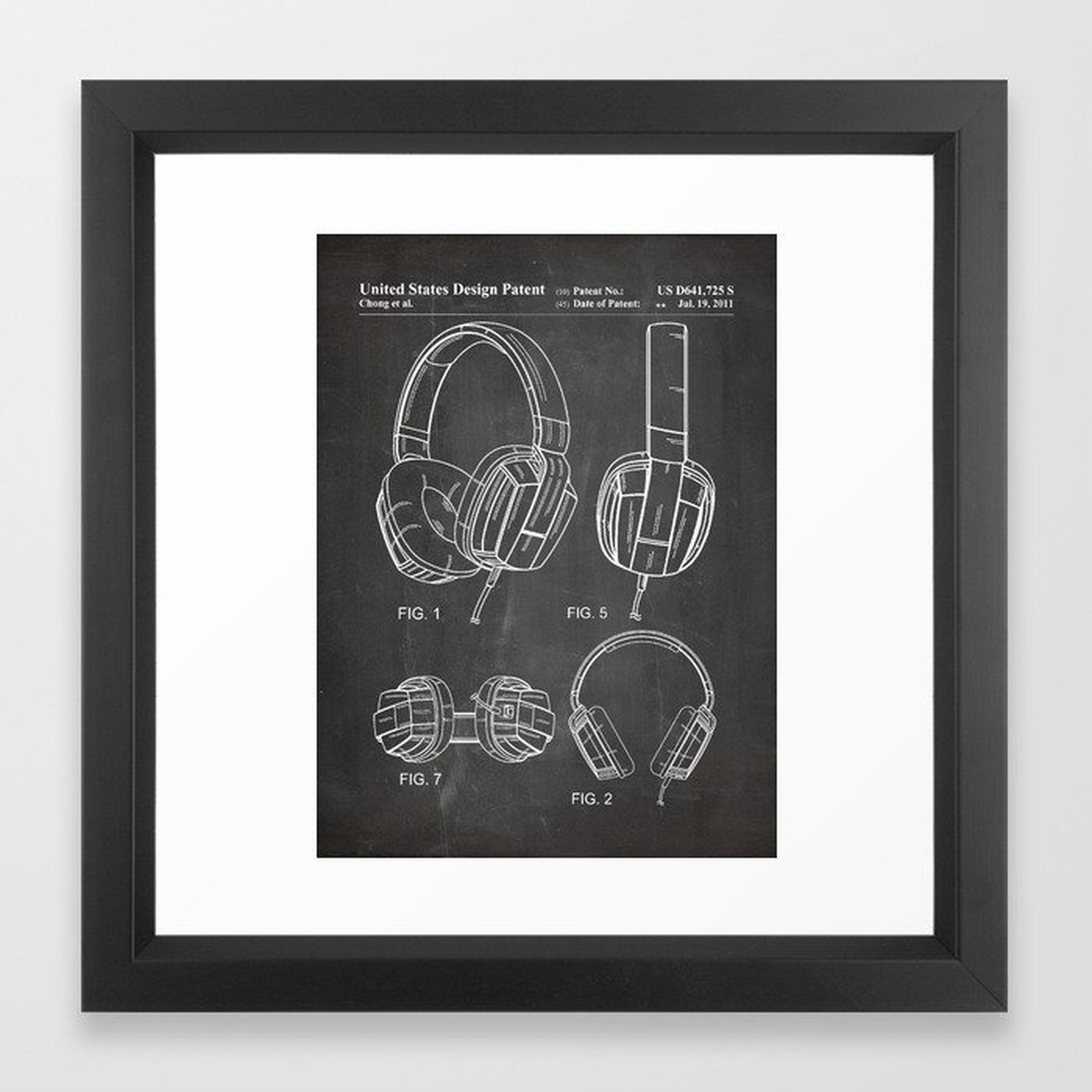Headphones Patent - Head Phones Art - Black Chalkboard Framed Art Print - Society6