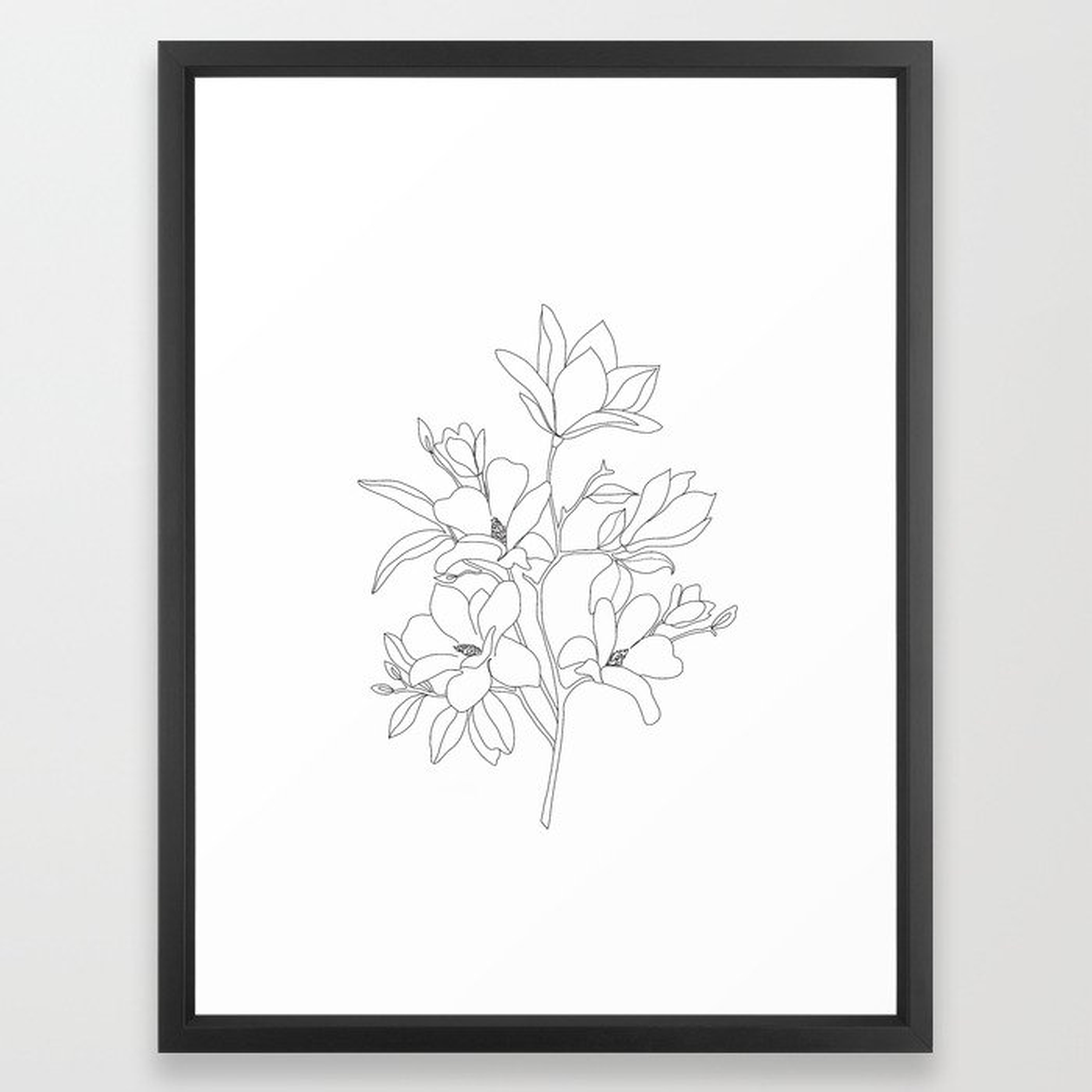 Minimal Line Art Magnolia Flowers Framed Art Print, Medium Gallery with Vector Black Frame - Society6