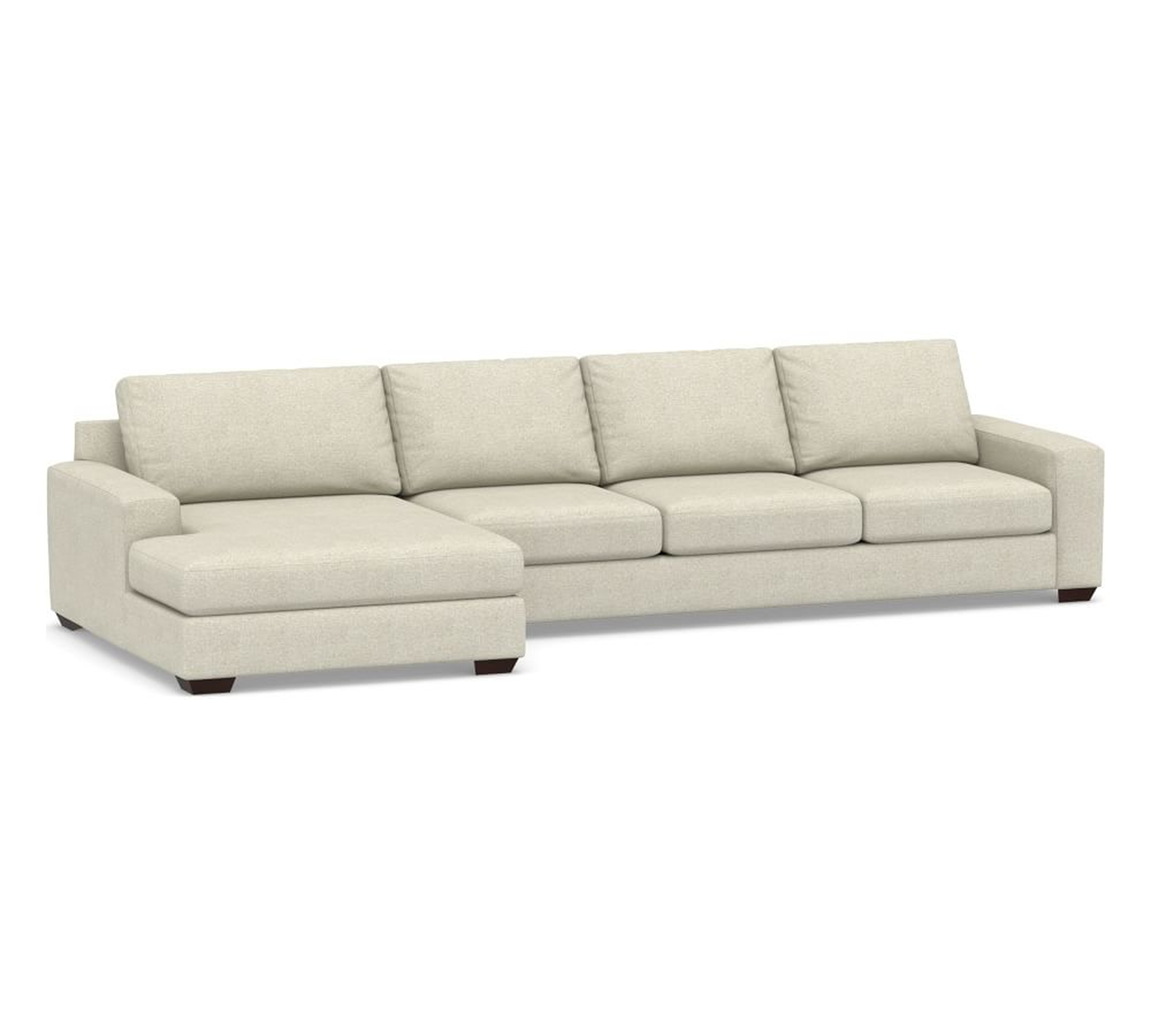 Big Sur Square Arm Upholstered Right Arm Grand Sofa with Double Chaise SCT, Down Blend Wrapped Cushions, Performance Heathered Basketweave Alabaster White - Pottery Barn
