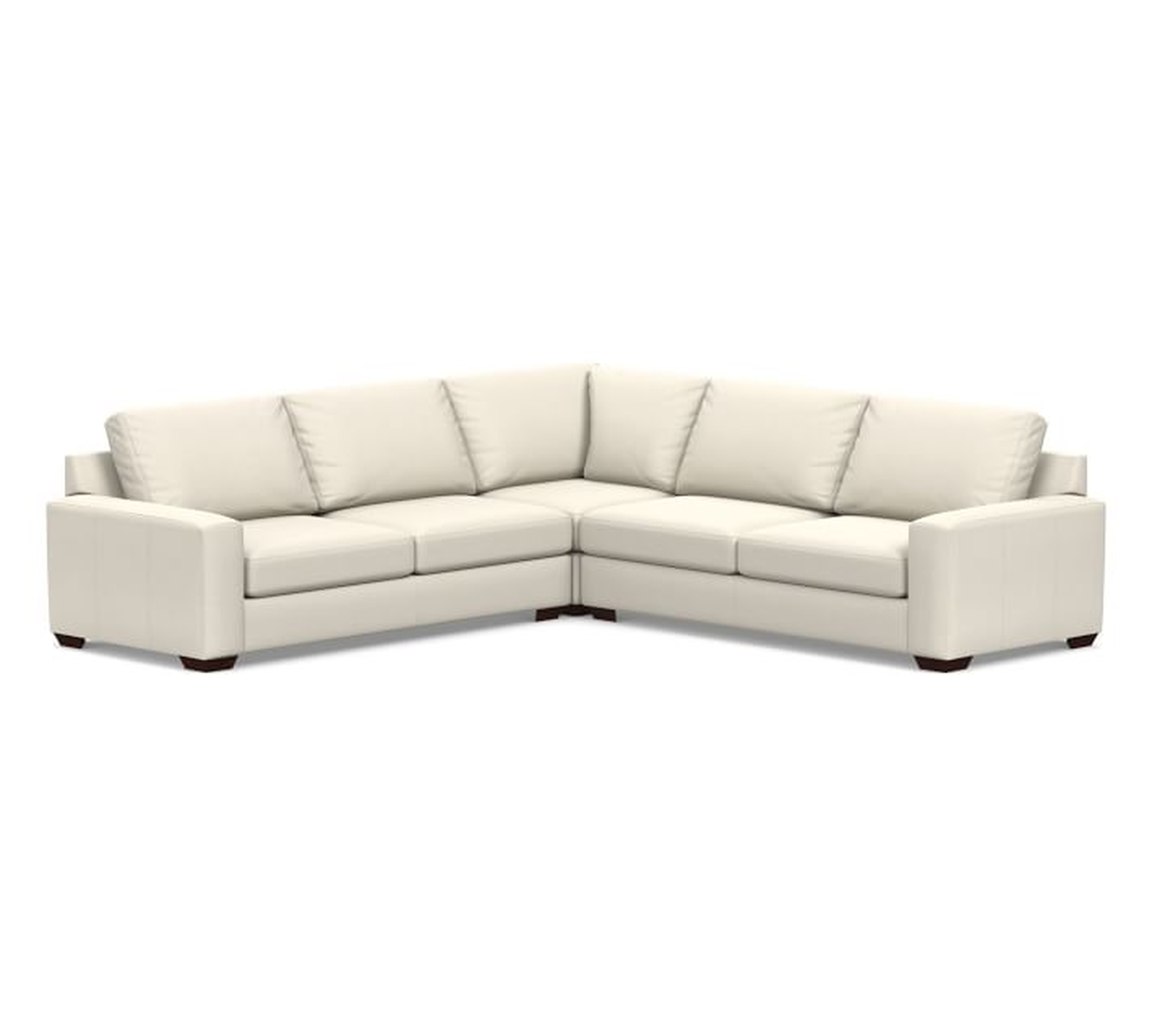 Big Sur Square Arm Leather 3-Piece L-Shaped Corner Sectional, Down Blend Wrapped Cushions, Signature Chalk - Pottery Barn