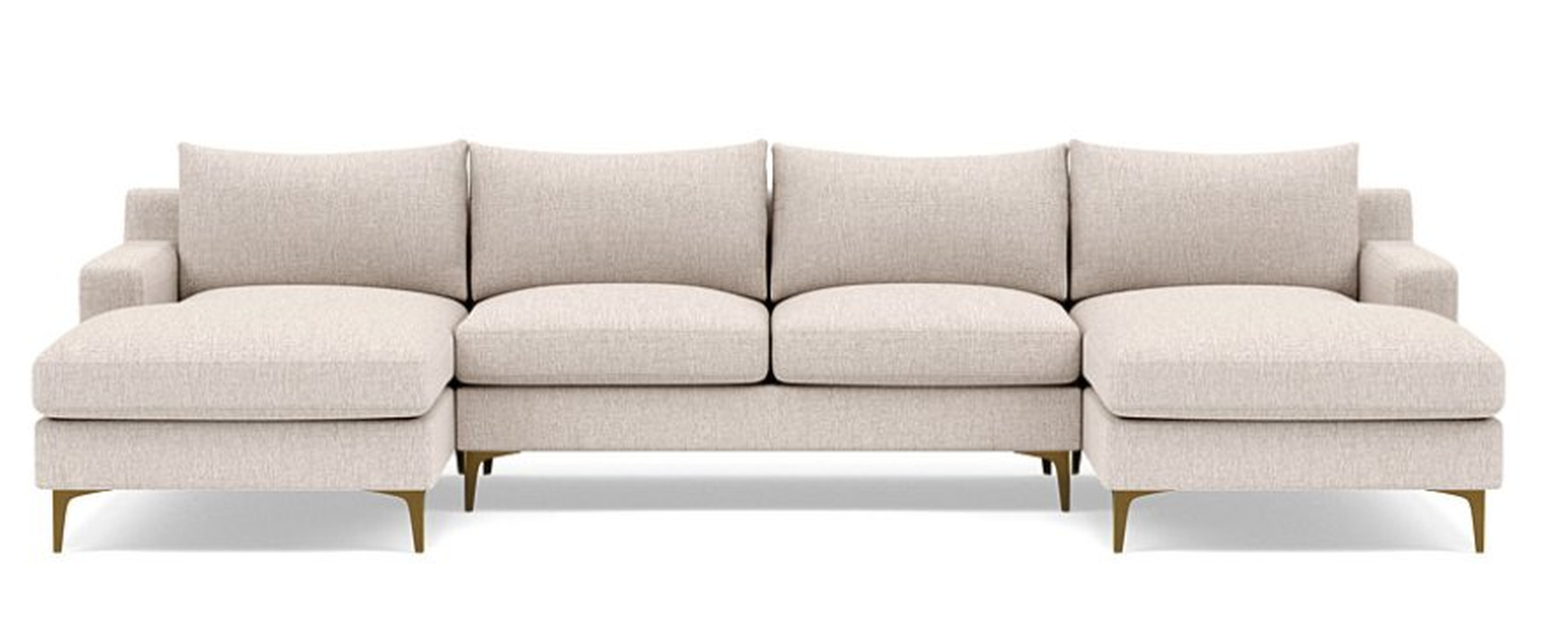 Sloan U-Sectional with Beige Wheat Fabric, double down blend cushions, and Brass Plated legs - Interior Define
