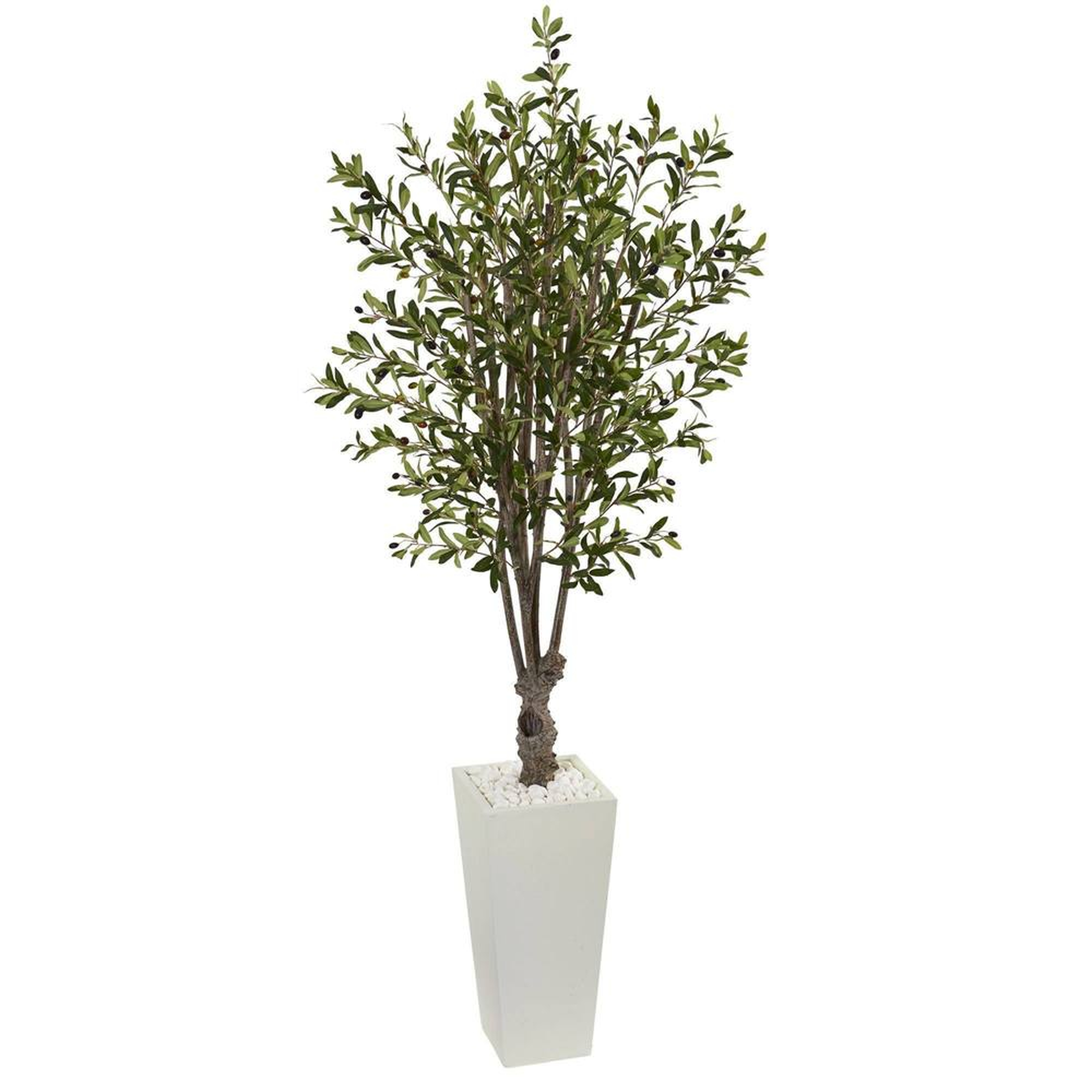 6' Olive Artificial Tree in White Tower Planter - Fiddle + Bloom