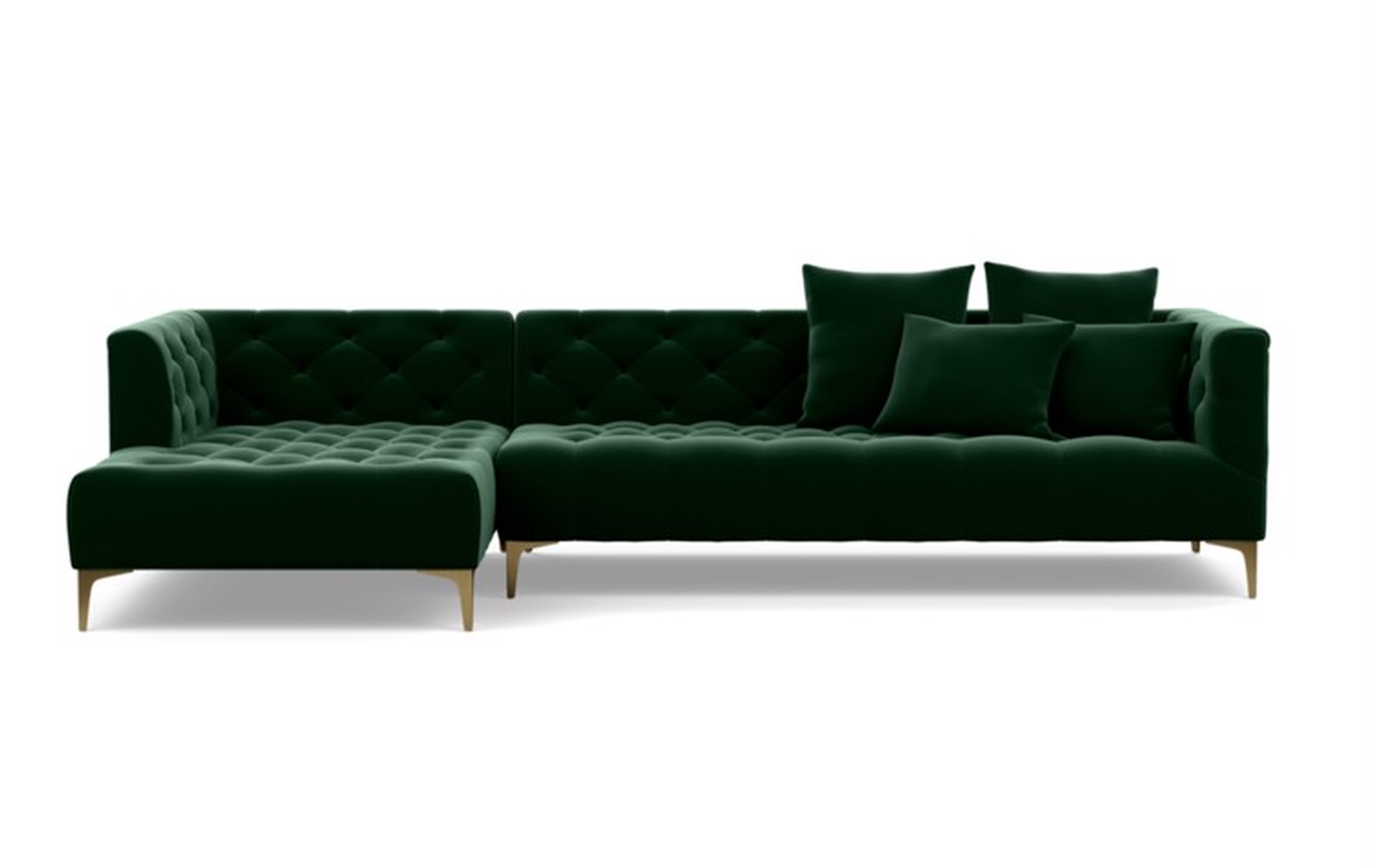 MS. CHESTERFIELD Sectional Sofa with Left Chaise - 114" Brass Plated Sloan L Leg - Interior Define