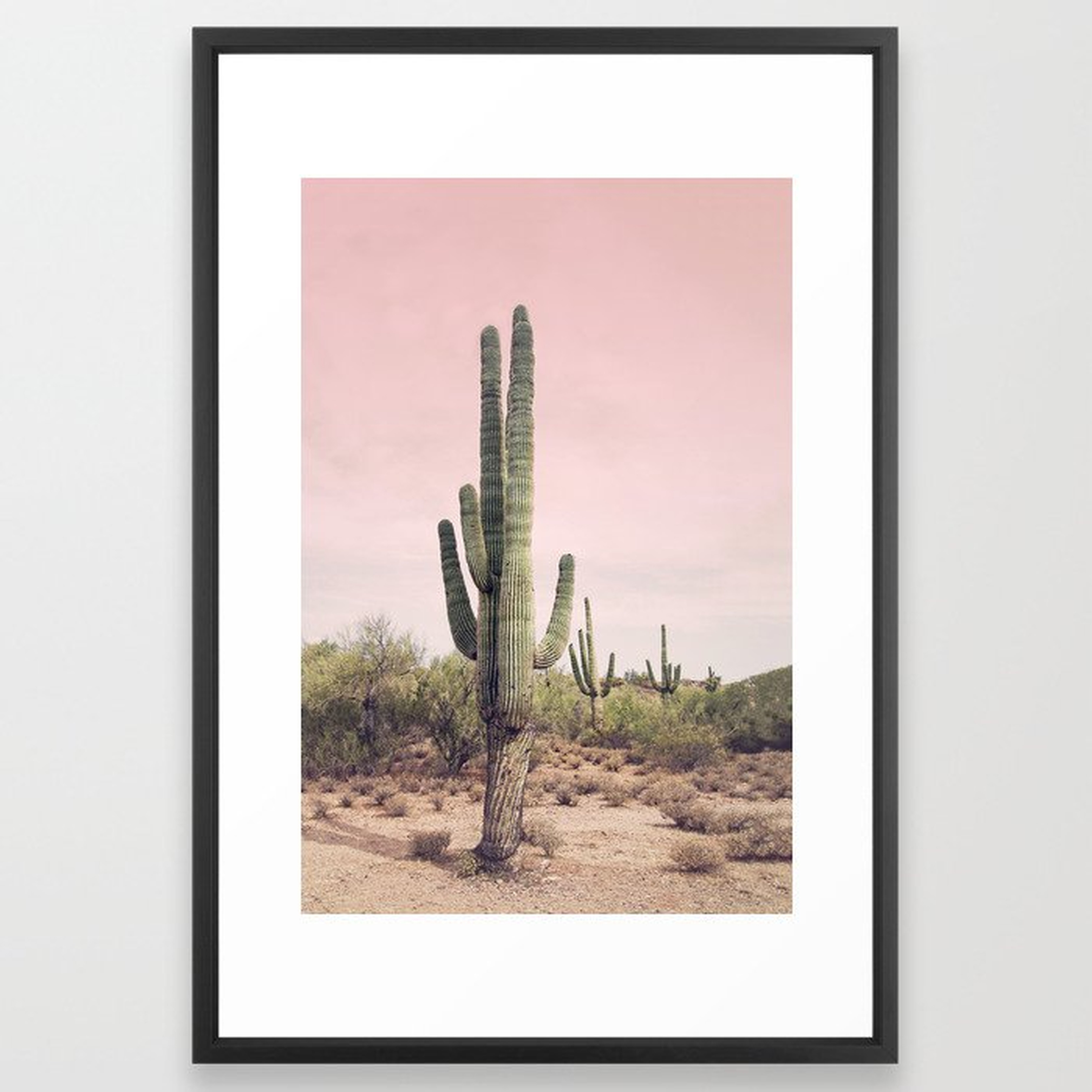Blush Sky Cactus Framed Art Print, 26x38" - Society6