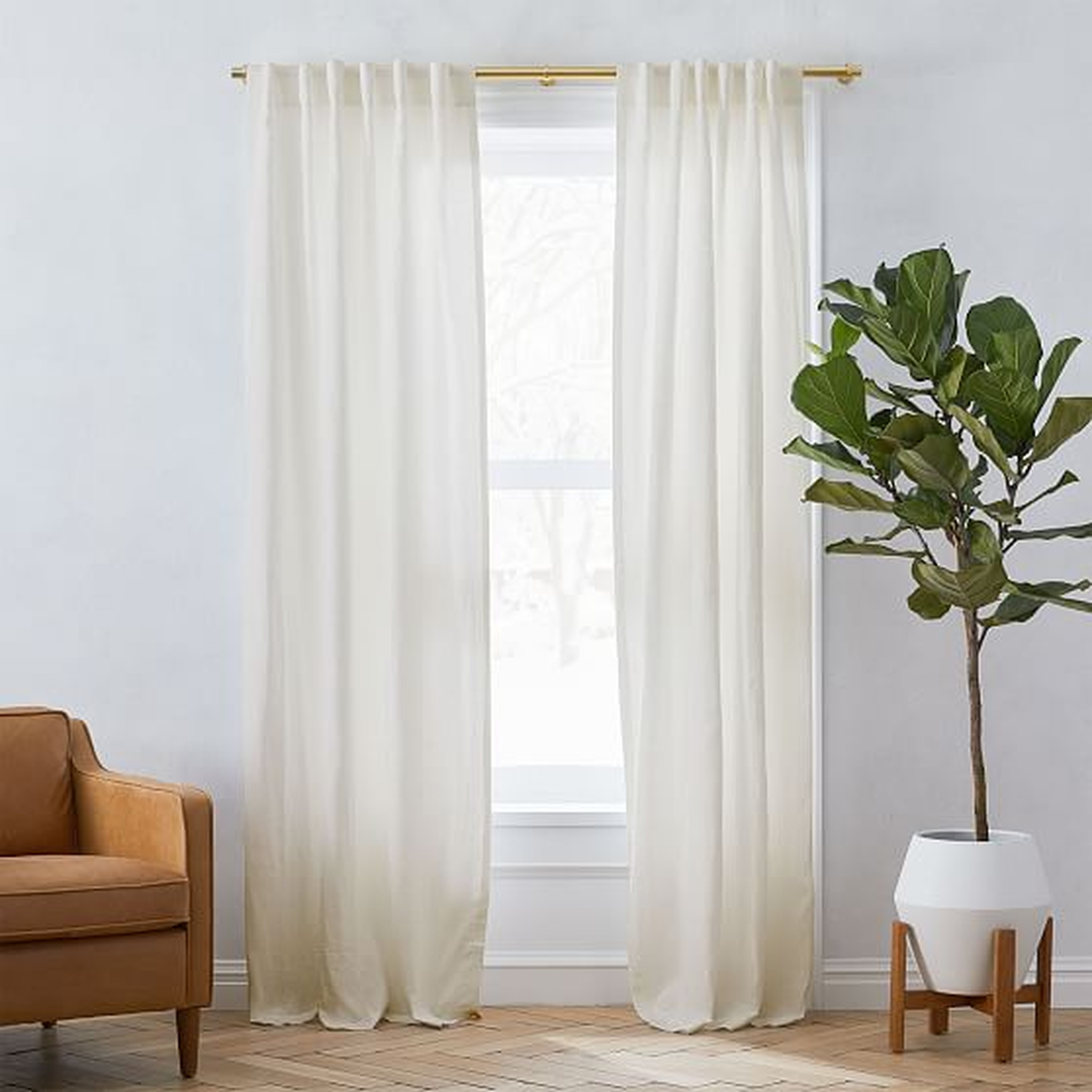 Custom Size Solid Belgian Flax Linen Curtain, Natural, 48"x108" - West Elm