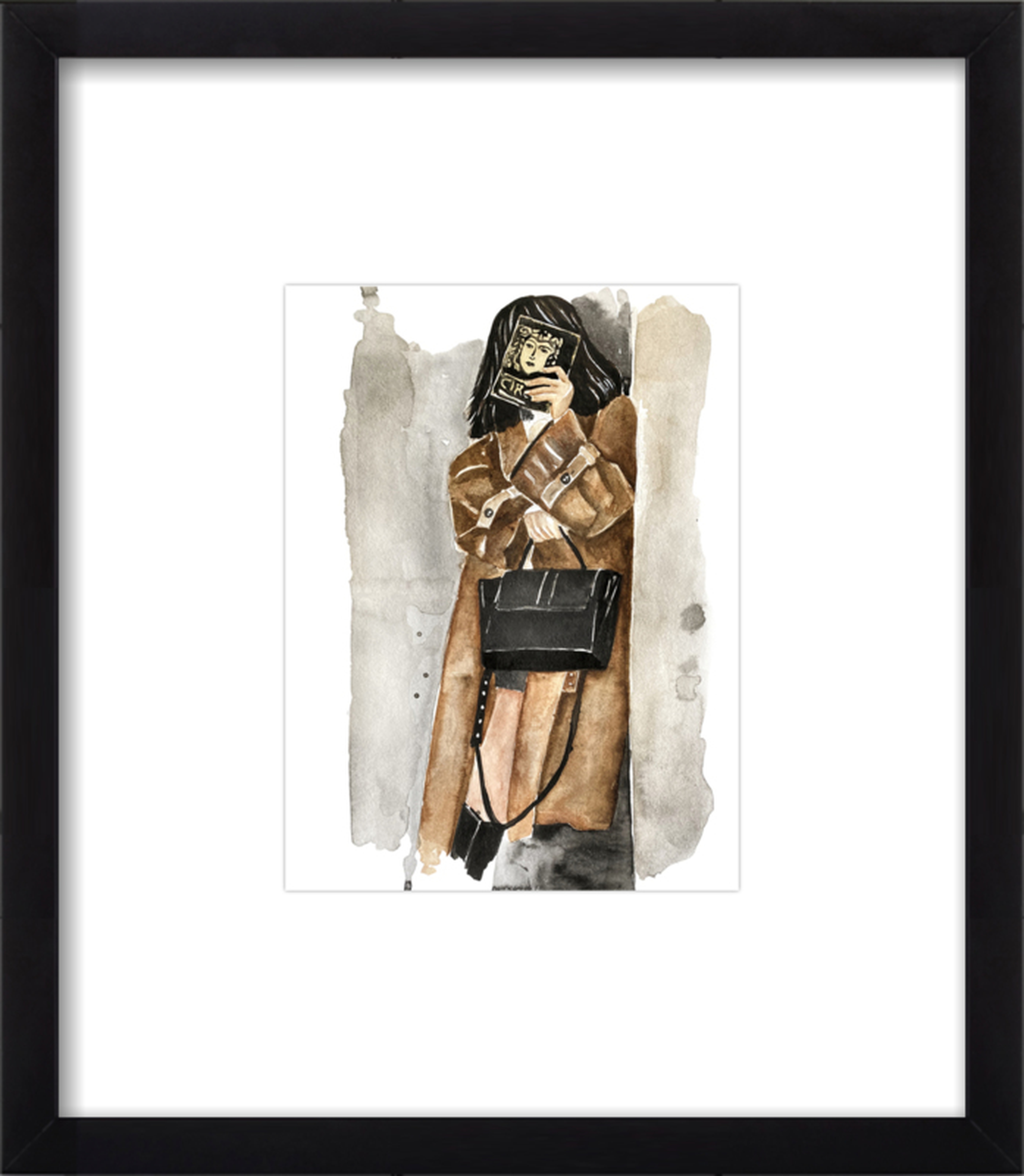 Woman in Beige Coat, Art Print, Black Frame, 8" x 10" - Artfully Walls