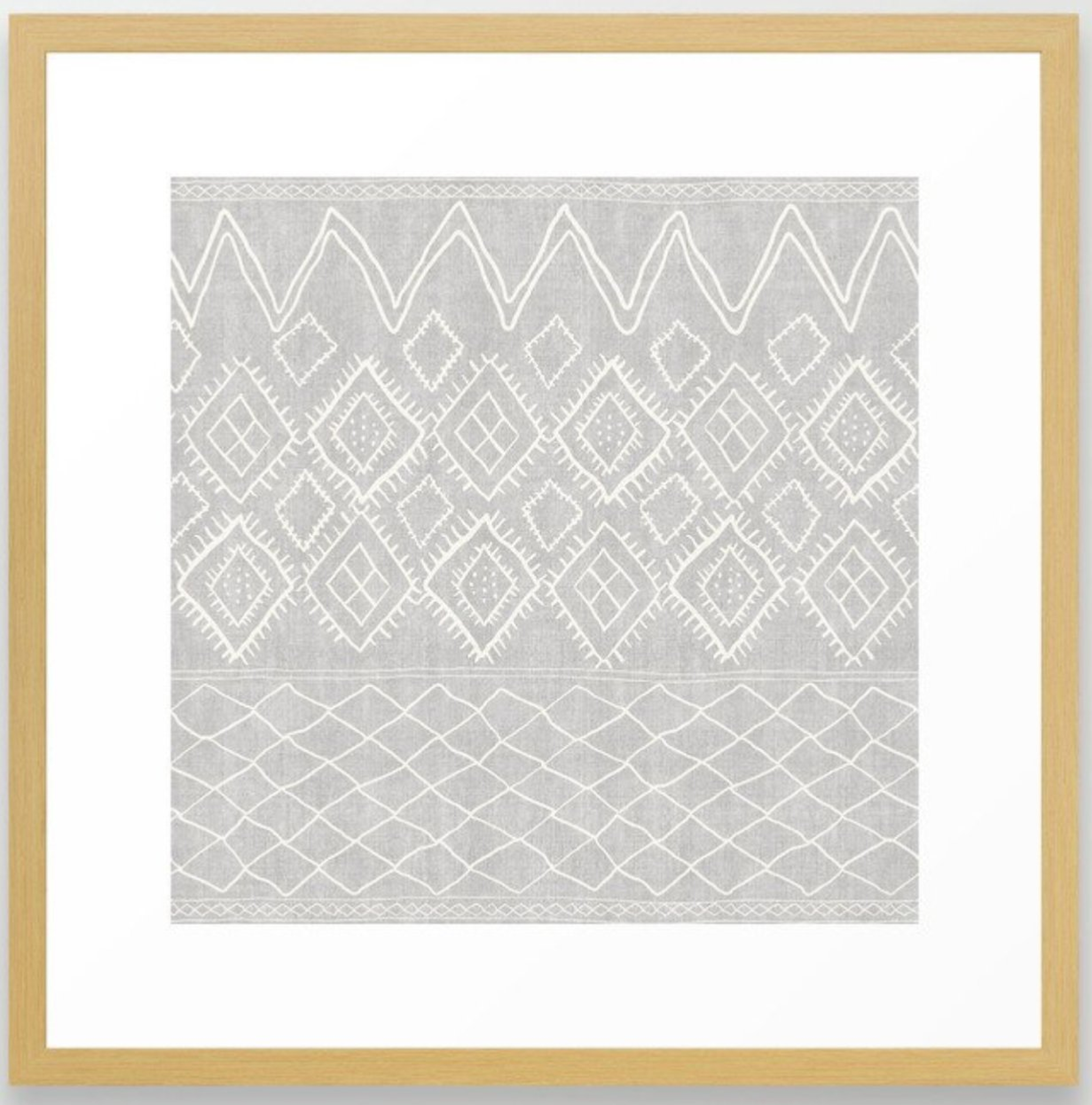 Beni Moroccan Print in Grey Framed Art Print- cpnservation natural - Society6