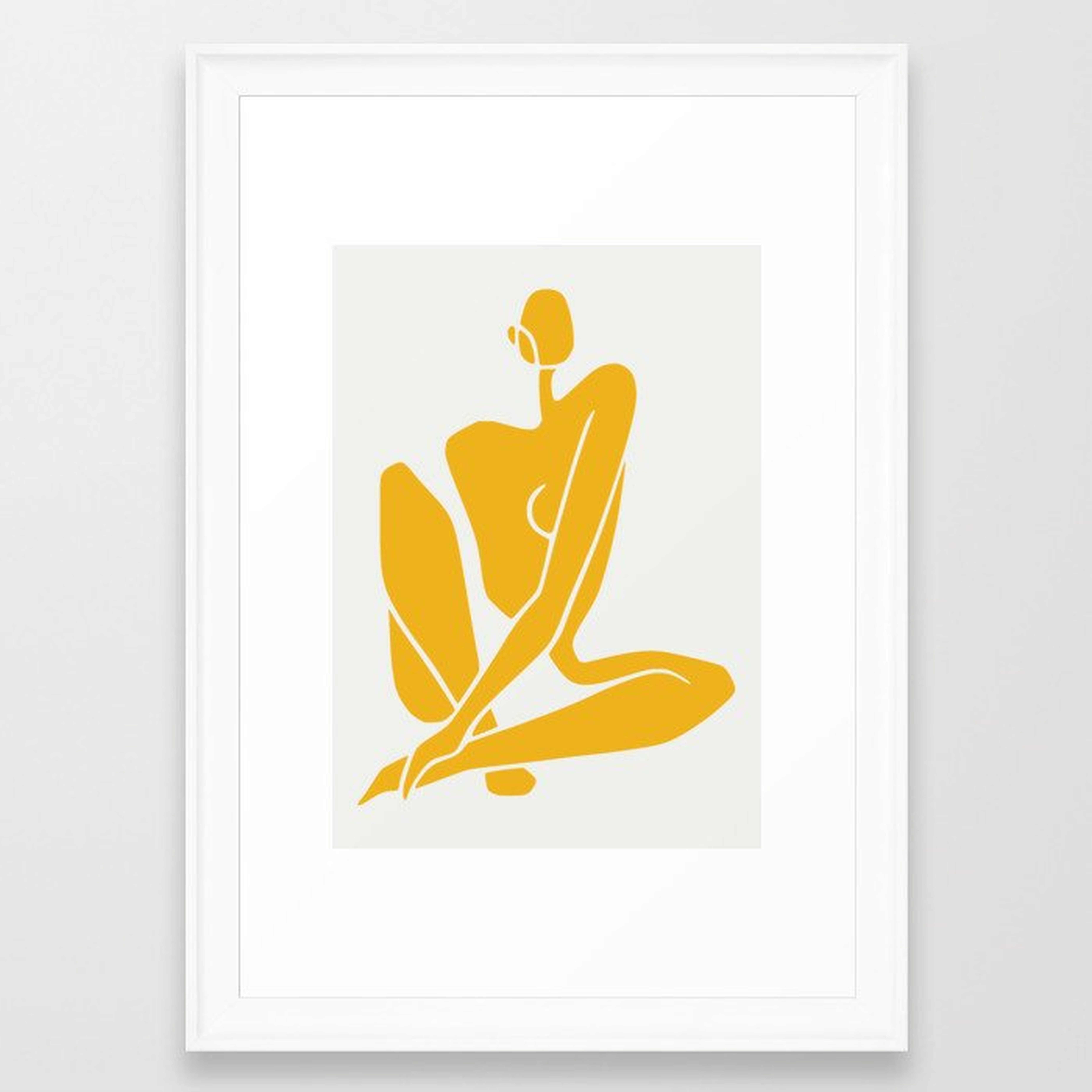 Sitting nude in yellow Framed Art Print - Society6